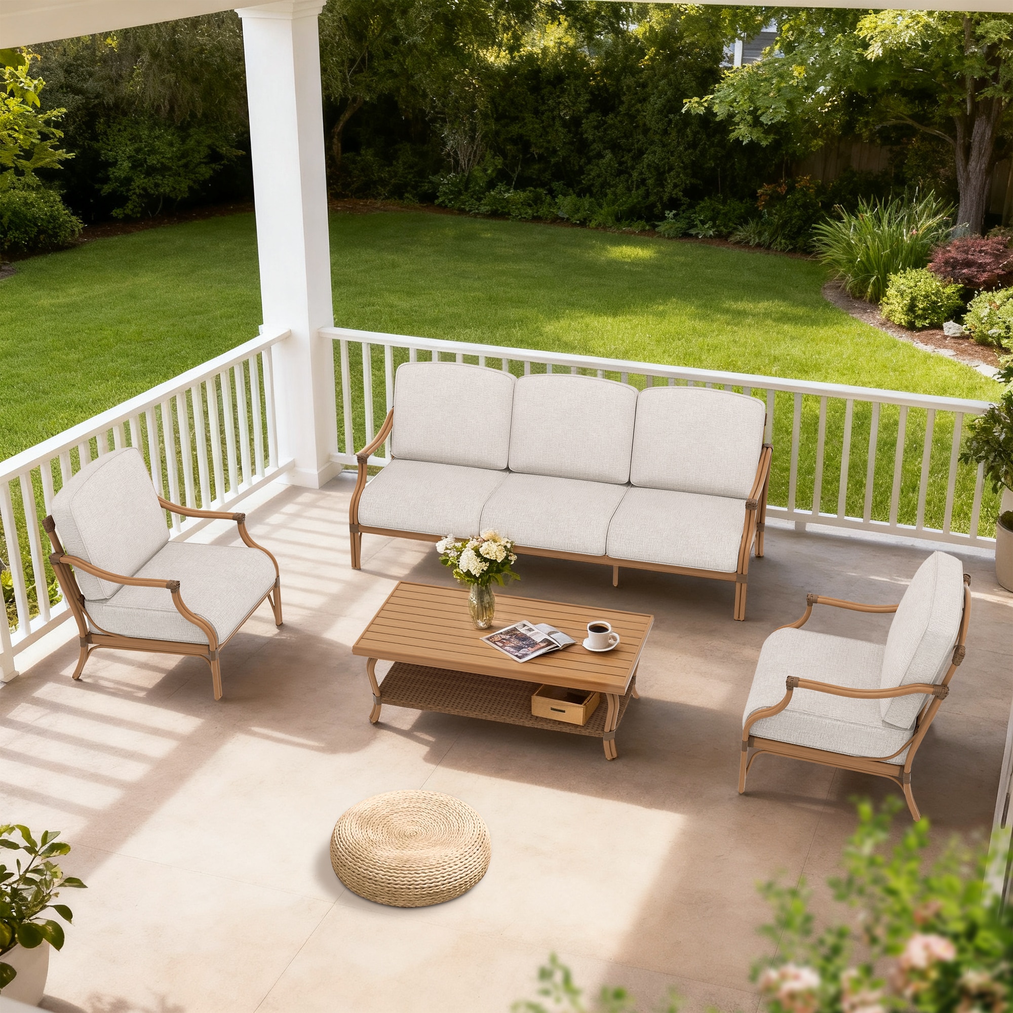 PEAK HOME FURNISHINGS Arcadia 4 -Piece Patio Sofa Conversation Set with Beige Cushions