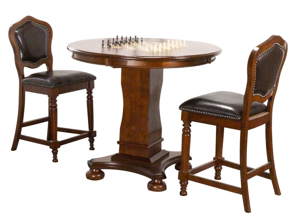 Sunset Trading CR-87148-TCB-3P Bellagio Distressed Brown Cherry with Espresso Seats Transitional Dining Room Set with Round Table (Seats 4)