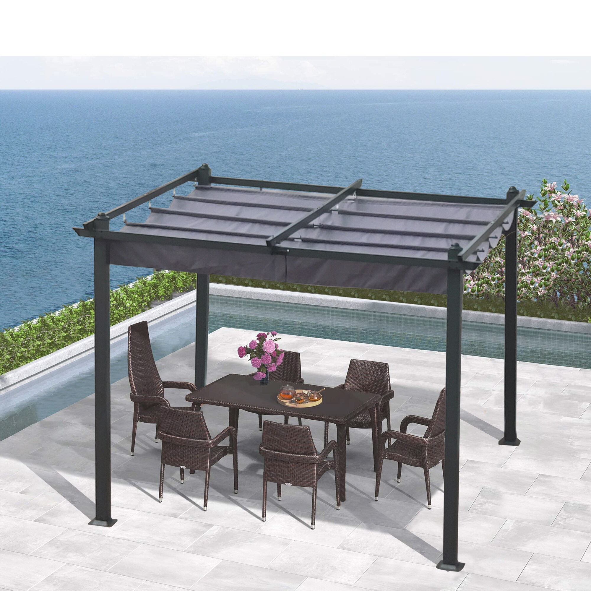 Kahomvis Patio Retractable Pergola 10-ft W x 10-ft L x 7-ft 3-in H Gray ...