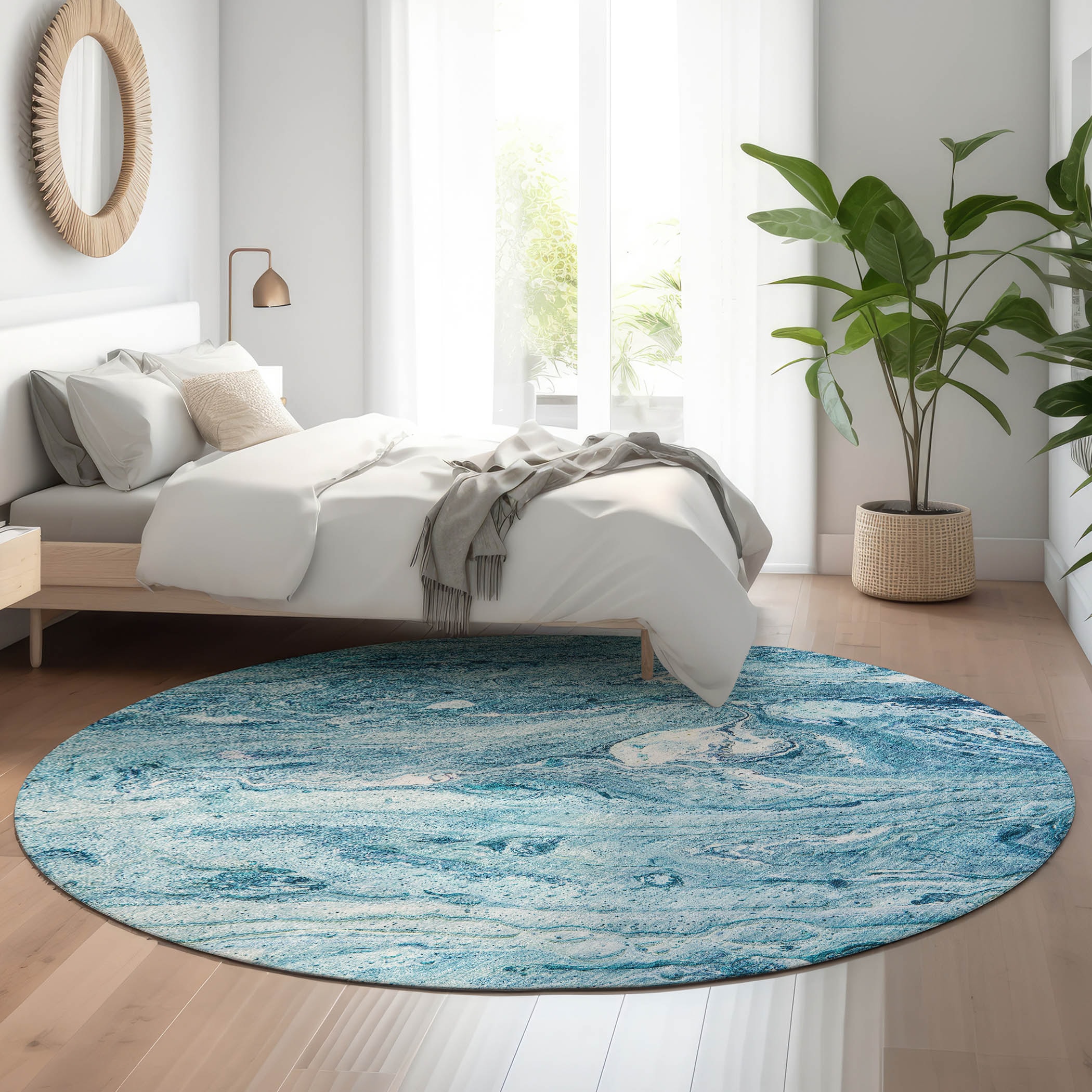 Addison Rugs AMF640SK8RO Mayfield AMF640SK 8 x 8 (ft) Loomed Polyester Sky Round Indoor Geometric Machine washable Area rug