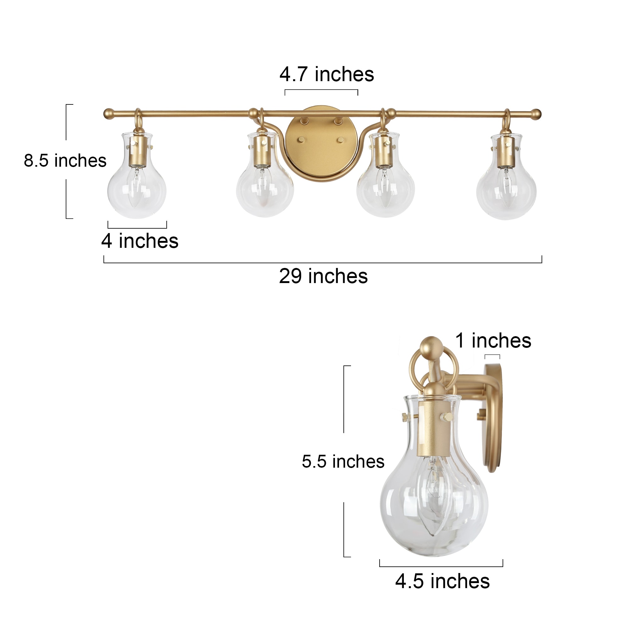 LNC Charm 29-in 4-Light Matte Gold LED Modern/Contemporary Vanity Light ...