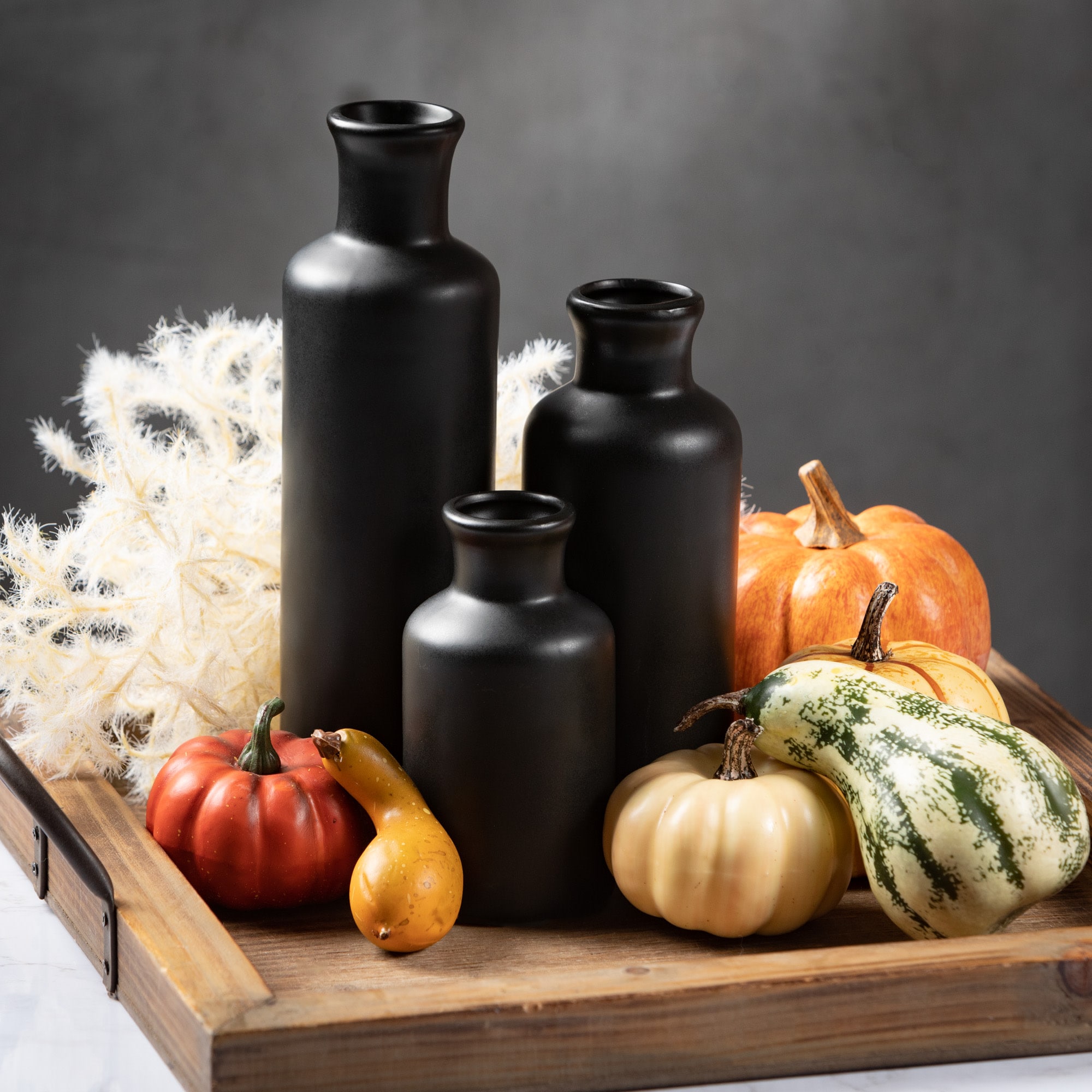 Modern Matte Black Ceramic Vase Trio for Elegant Table Decor