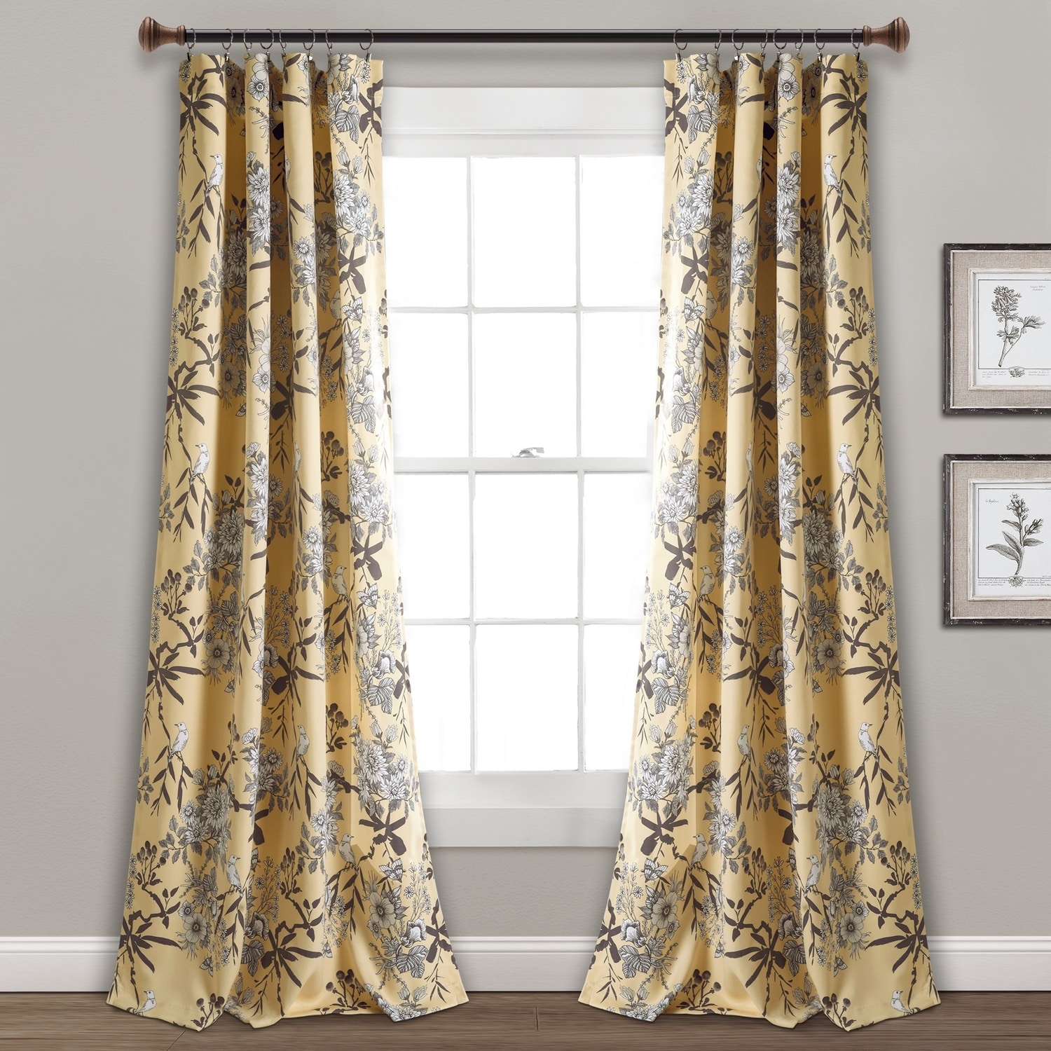 Lush Decor 16T004099 84-Inches Yellow Floral Light filtering Rod pocket Curtain panel pair