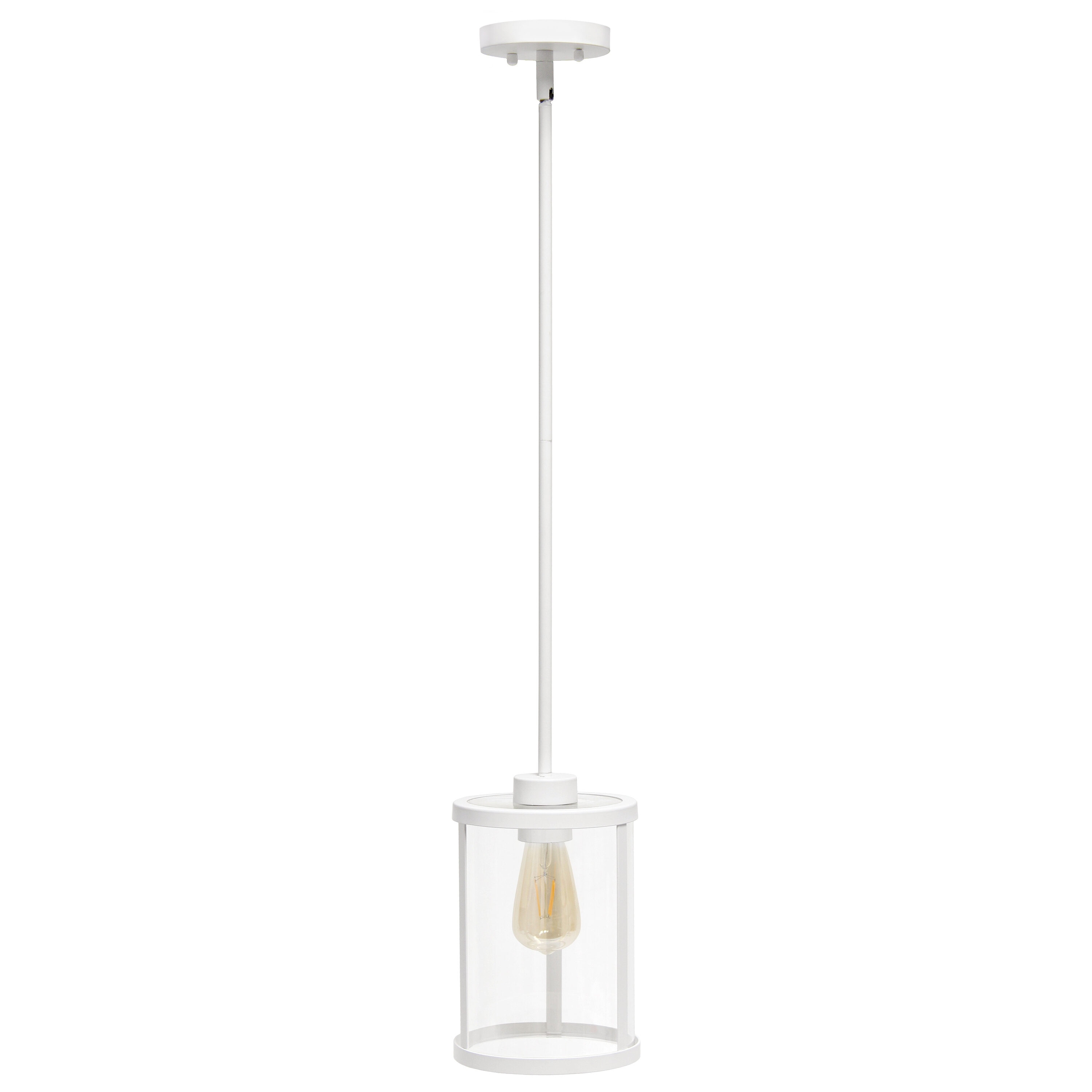 Farmhouse Chic 55" White Metal & Clear Glass Adjustable Pendant Light