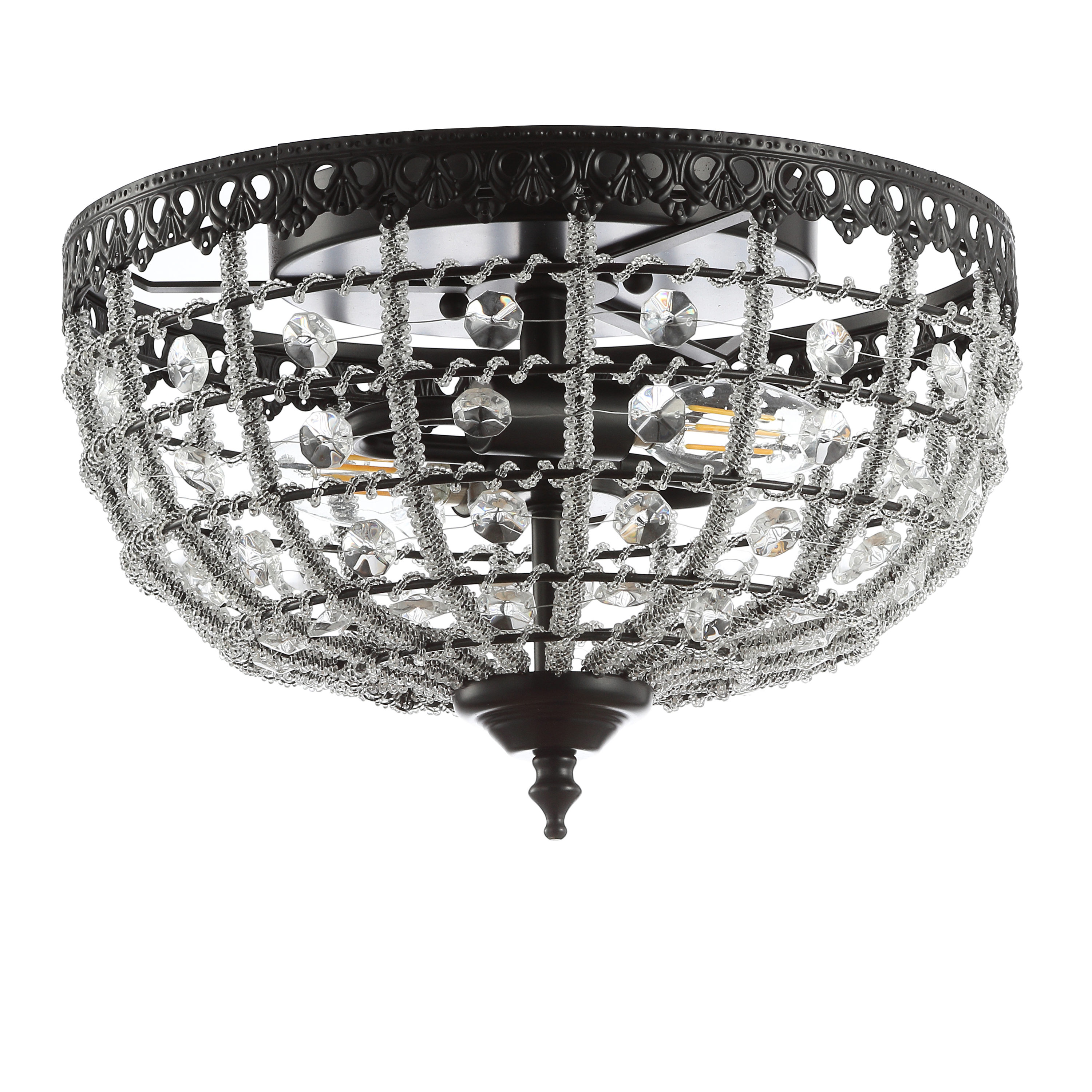 Anita 12.25" Black Metal & Clear Crystal LED Flush Mount Light