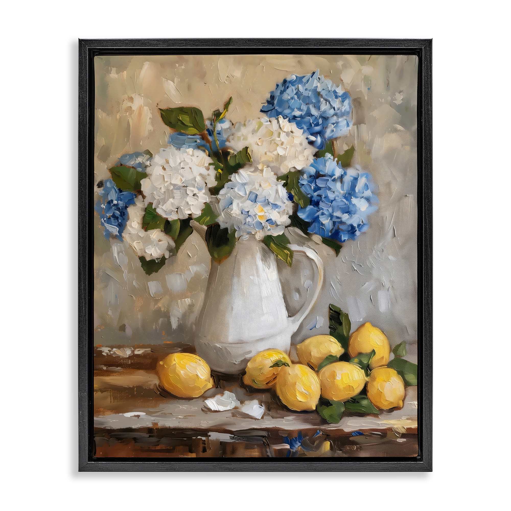 Stupell Industries BW-600-FFB-24X30 Hydrangeas and Citrus Still Life Black Floating Frame Canvas Art 25 x 31