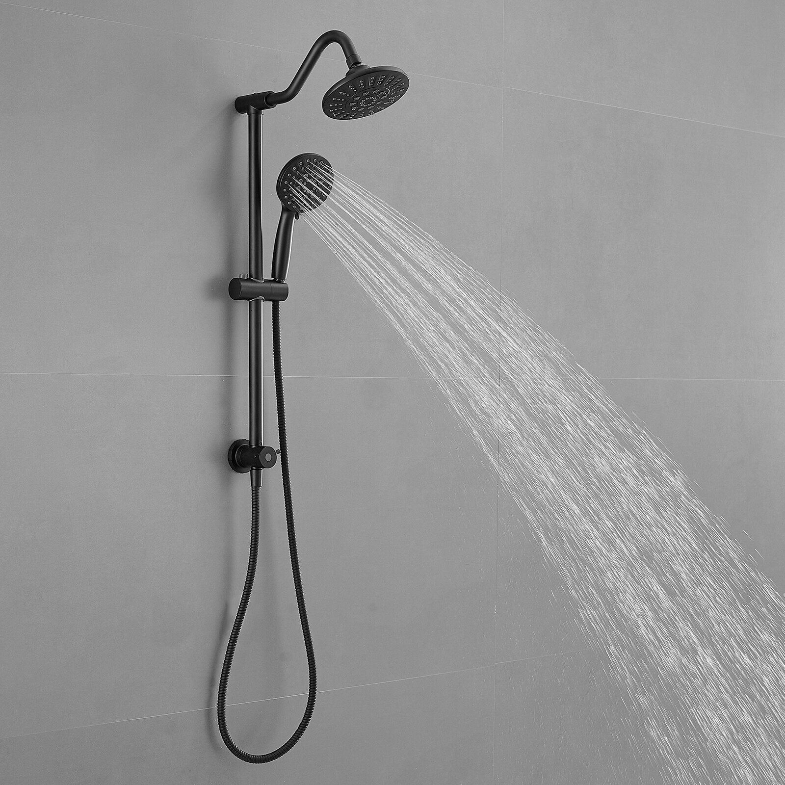 Matte Black Wall Mounted Dual Shower Head with Stainless Steel Hose