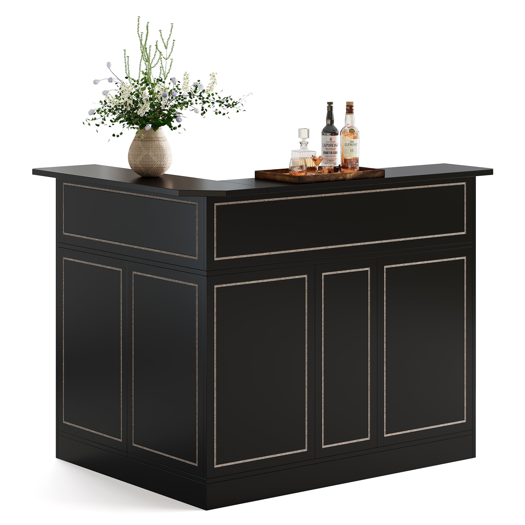 Tribesigns LWFD-YS0248 Home Bar Table 51.2-in x 44.1-in Black L-shaped Bar table