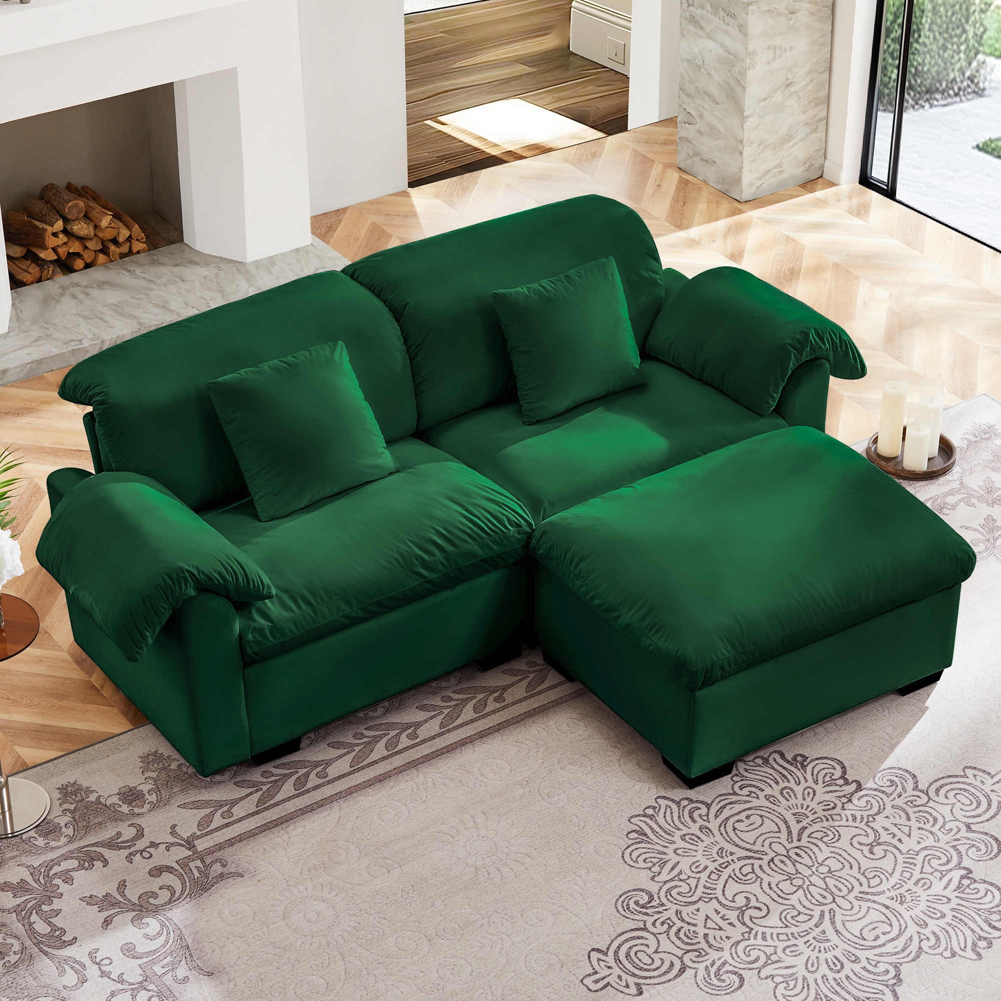 GDFStudio 333367 2 Seater Deep Seat Cloud Like Sectional Couch with Storage Reversible Ottoman