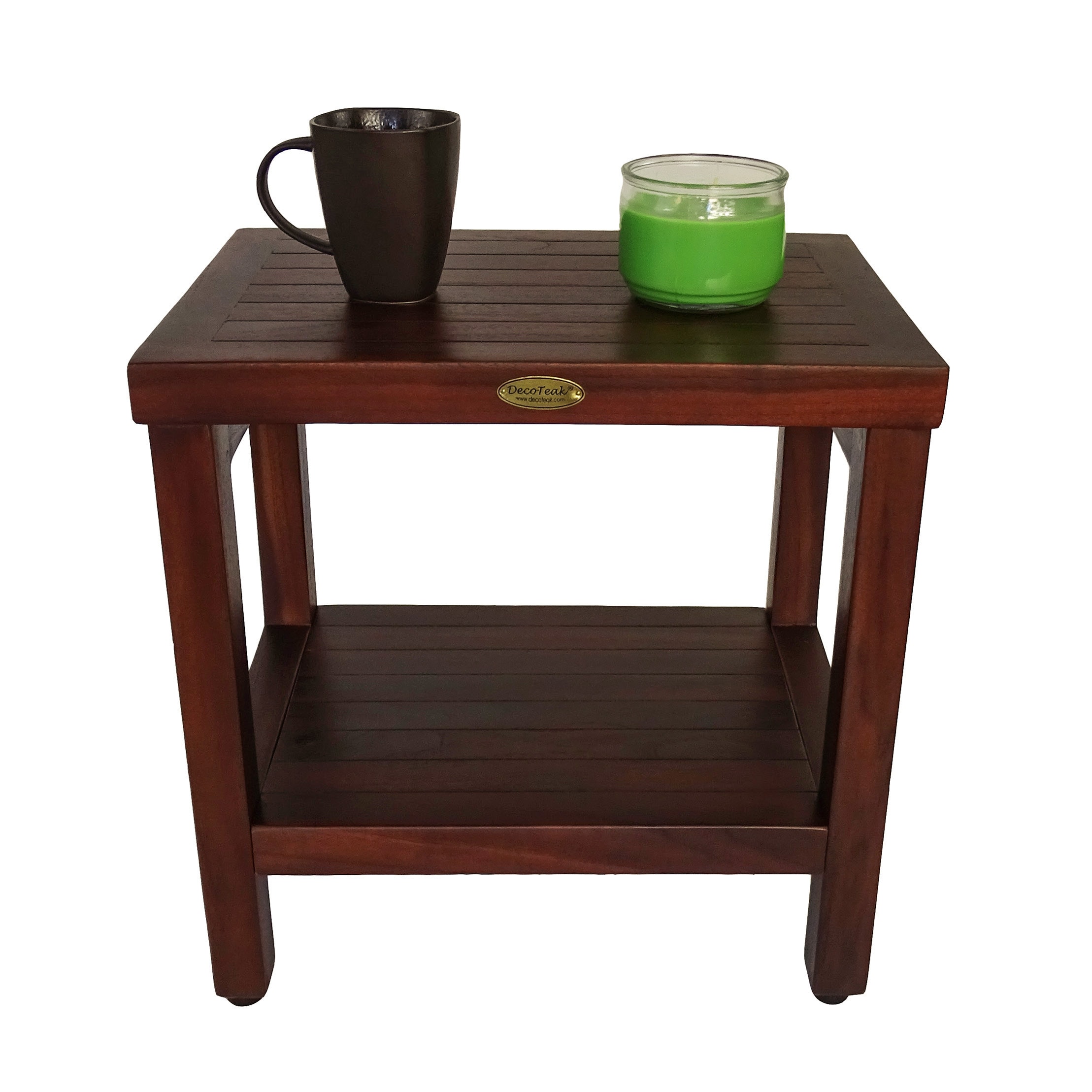 Classic Woodland Brown Teak Shower Bench with Shelf, 18"