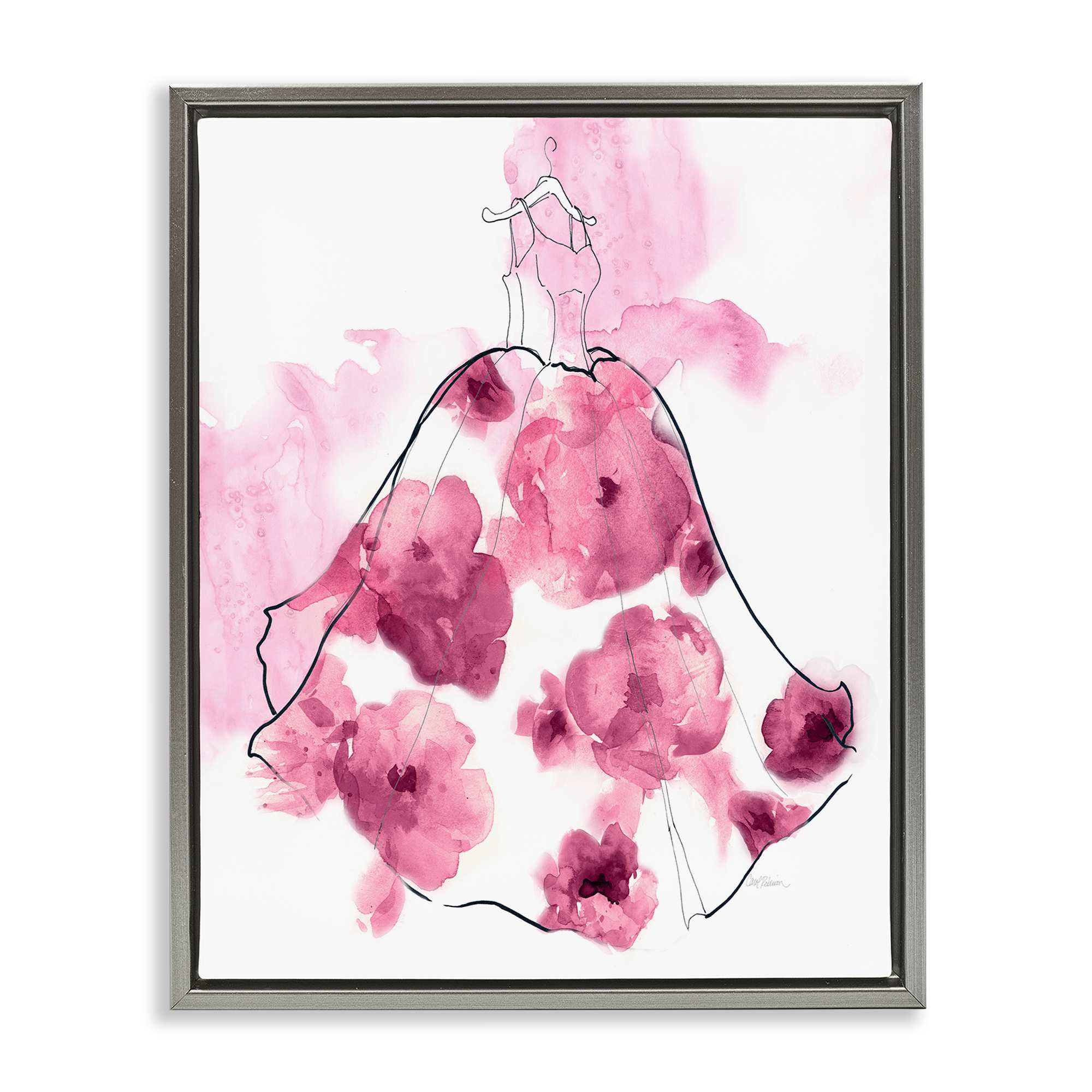 Stupell Industries BT-971-FFL-16X20 Alluring Flower Dress Abstraction Gray Framed Floater Canvas Wall Art By Carol Robinson 17 x 21