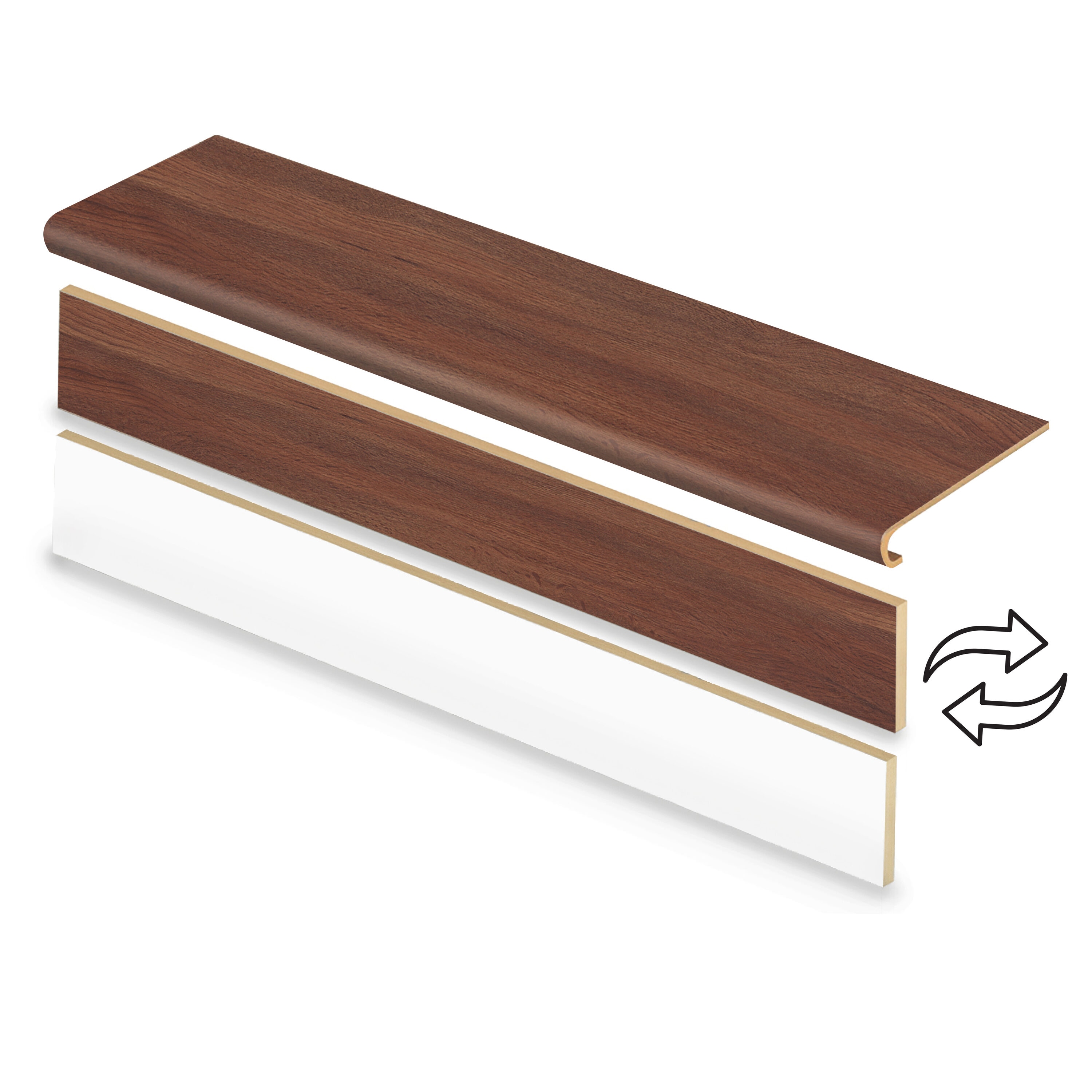 Zamma Cap A Tread Stair Renewal System 47-in x 12.125-in x 1.6875-in Vessel Brown Oak Type 1 Kit with Reversible Riser Vinyl Bullnose Stair Tread #20C077196
