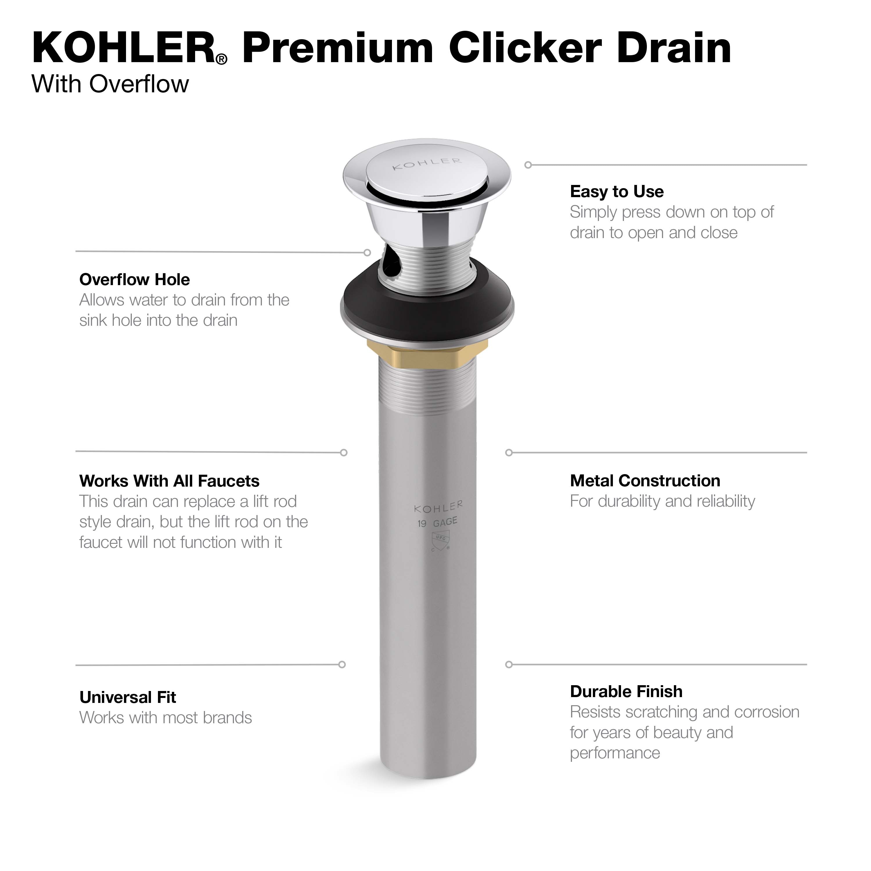 KOHLER RH1464524-CP Popup-Drains-Accessories - View #3