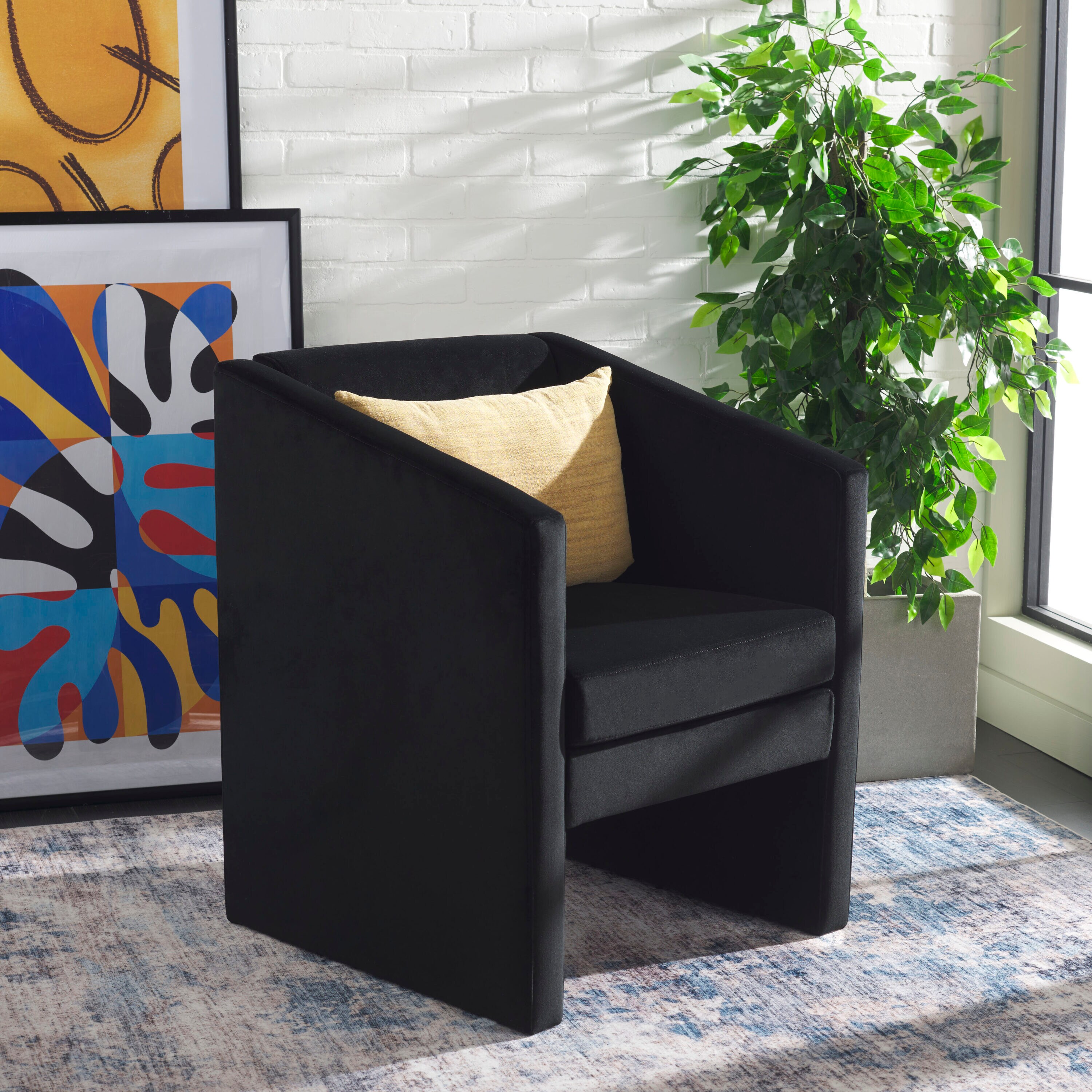 Safavieh ACH4015C Modern Black Velvet Velvet Accent Chair