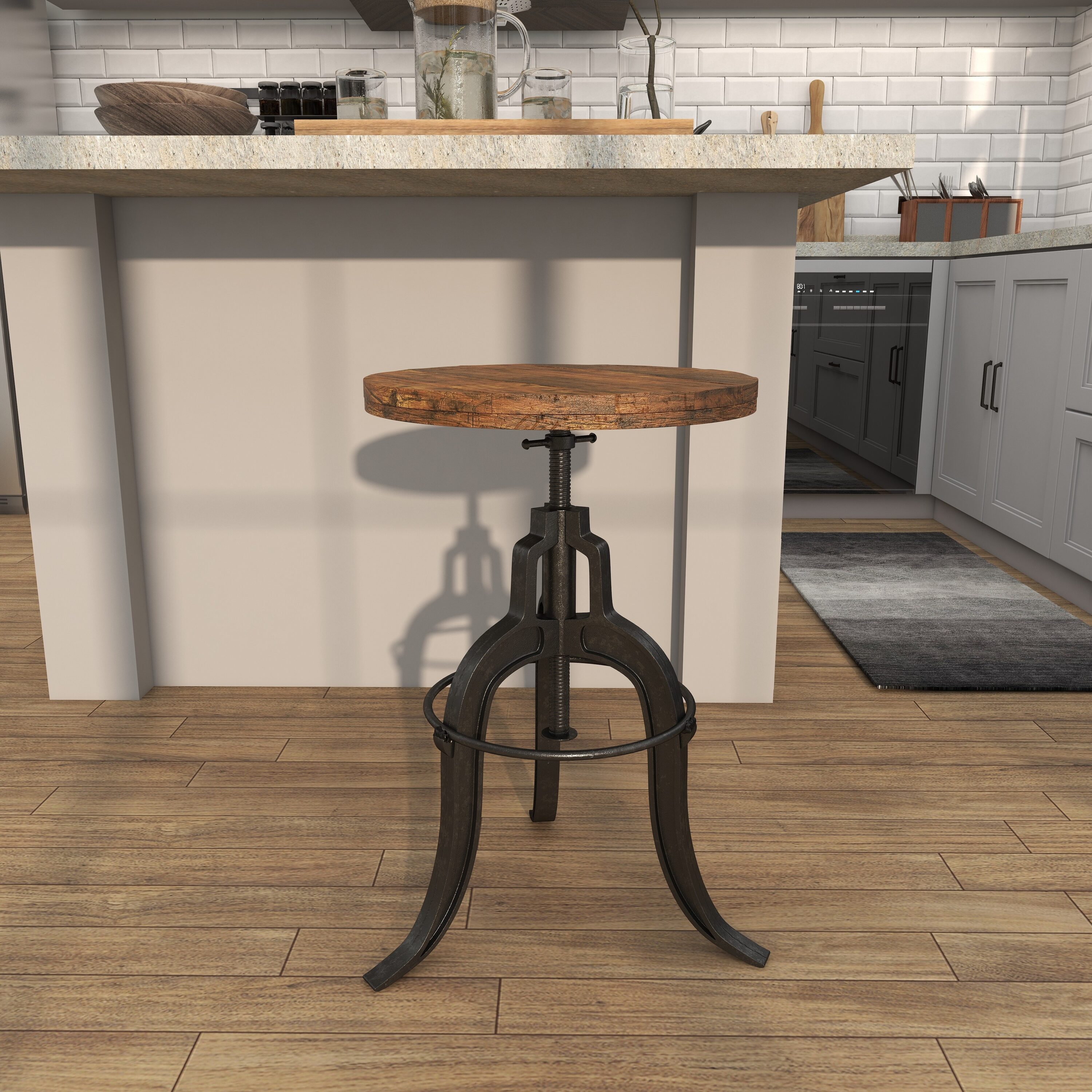 Round Reclaimed Wood Industrial Dining Height Stool