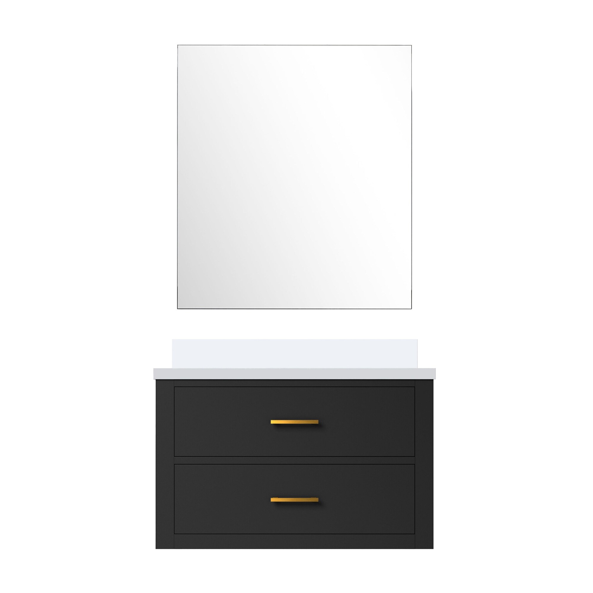 Lexora LVSO30SL210 Southold 30-in Black Undermount Single Sink Floating Bathroom Vanity with White Quartz Top (Mirror Included)
