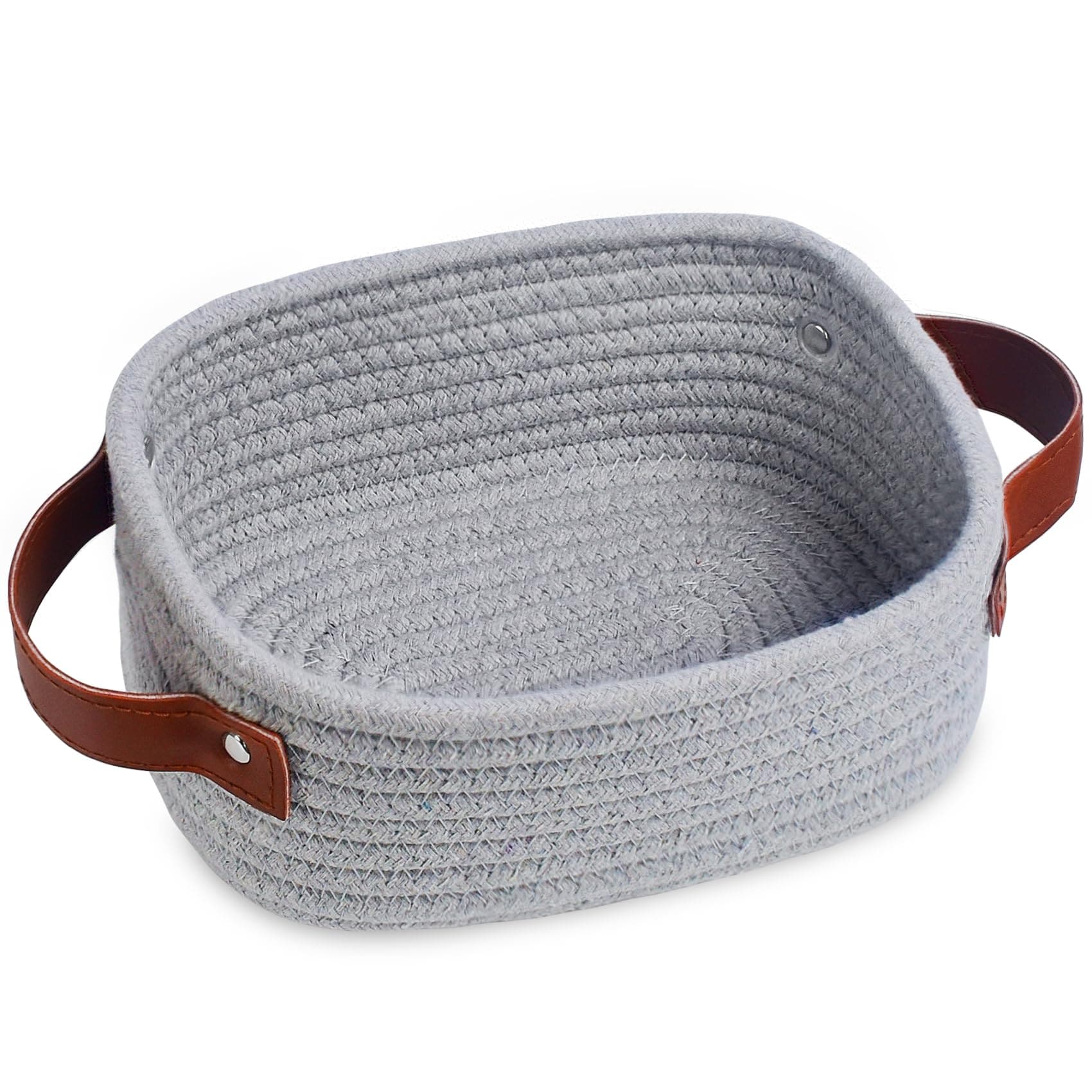 UUDULY  Small Storage Basket Cotton Rope Woven Organizer XS Size Grey Rectangular Bin for Nursery Closet Shelf Bedroom Living Room Spa Gift
