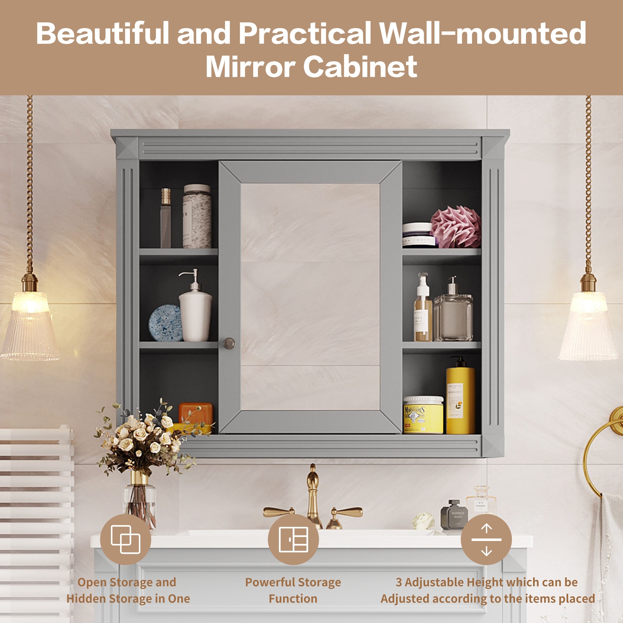 CASAINC CA-MR081AAE Bathroom-Wall-Cabinets - Thumbnail View #3
