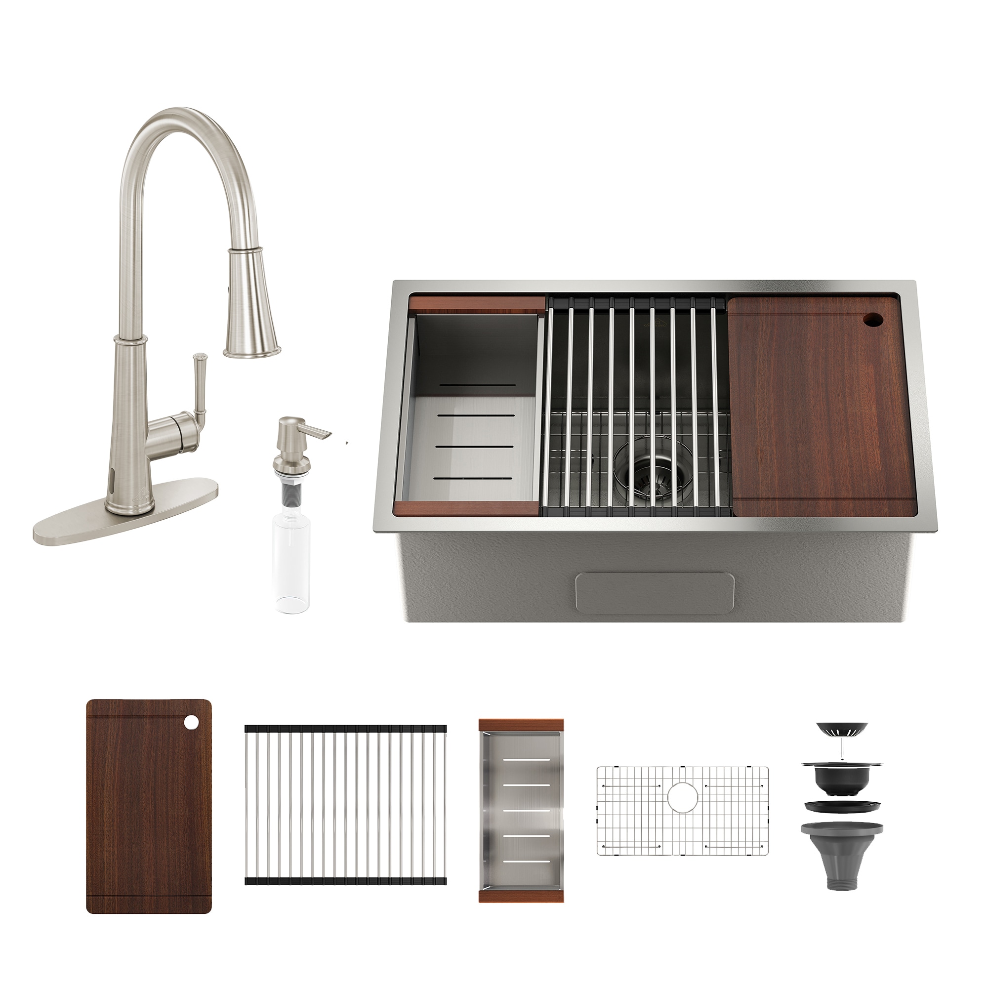 CASAINC Undermount 36-in x 19-in Stainless steel Single bowl 18 -Gauge Workstation Kitchen Sink All-in-One Kit with Drainboard
