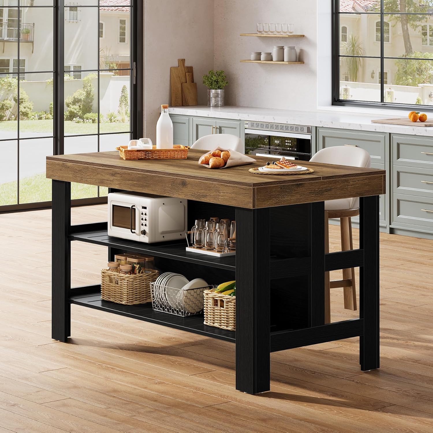 Tribesigns 55 inch W Brown and Black Farmhouse 3 Tier Stationary ...