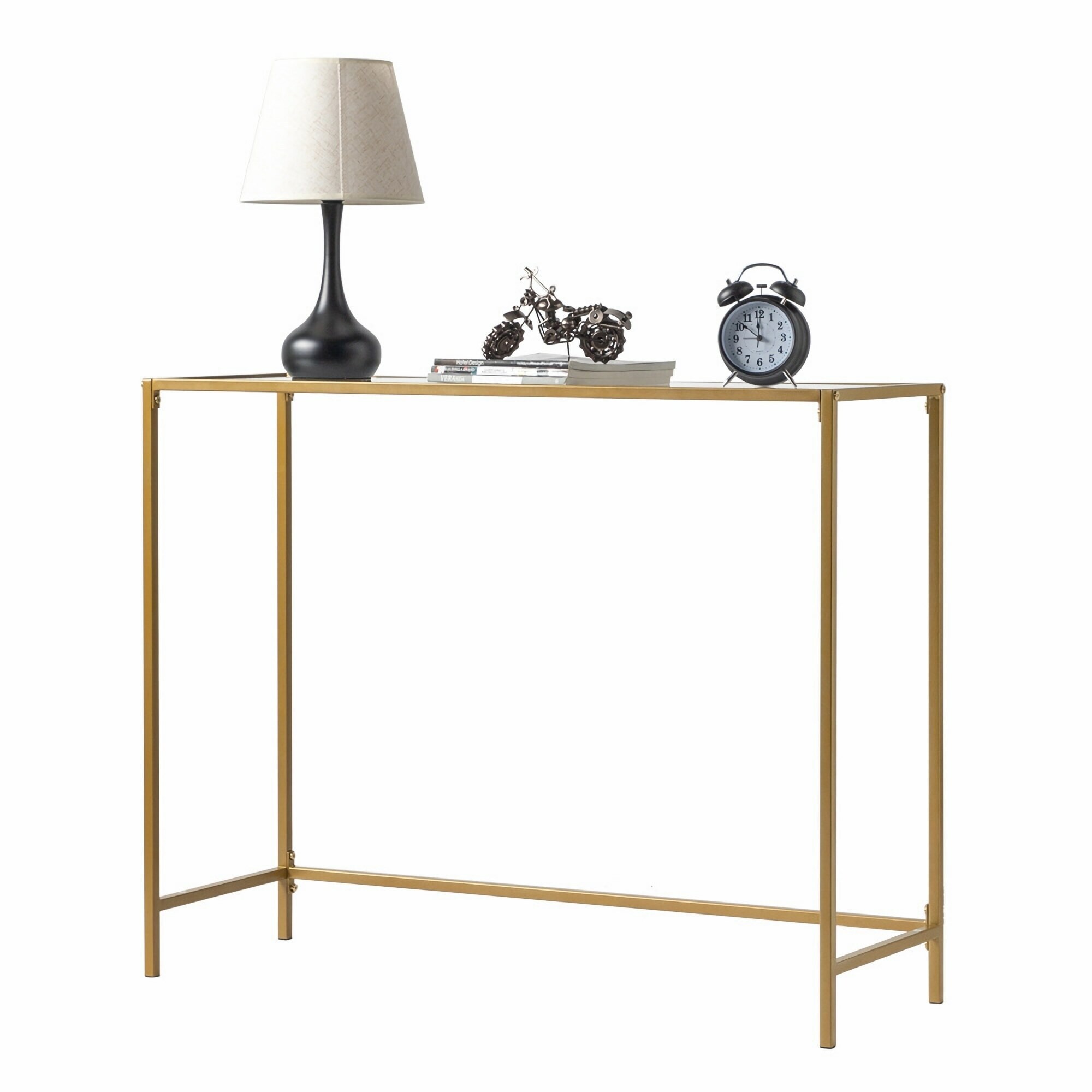 Winado Contemporary Clear Glass Console Table With Golden Metal Frame ...