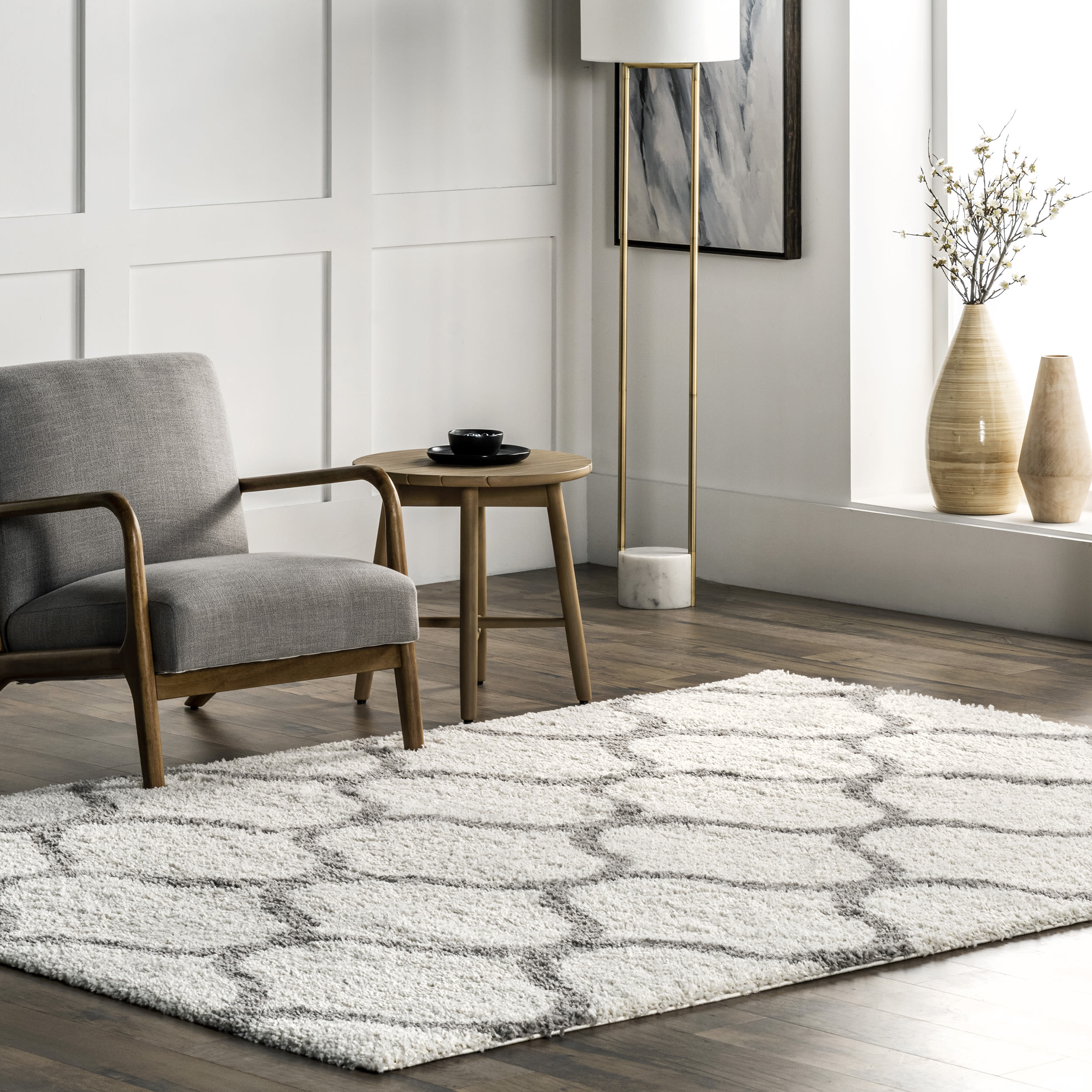 nuLOOM OZEZ06A-406 Easy Shag 4 x 6 (ft) Loomed Polypropylene Beige Rectangular Indoor Geometric Area rug