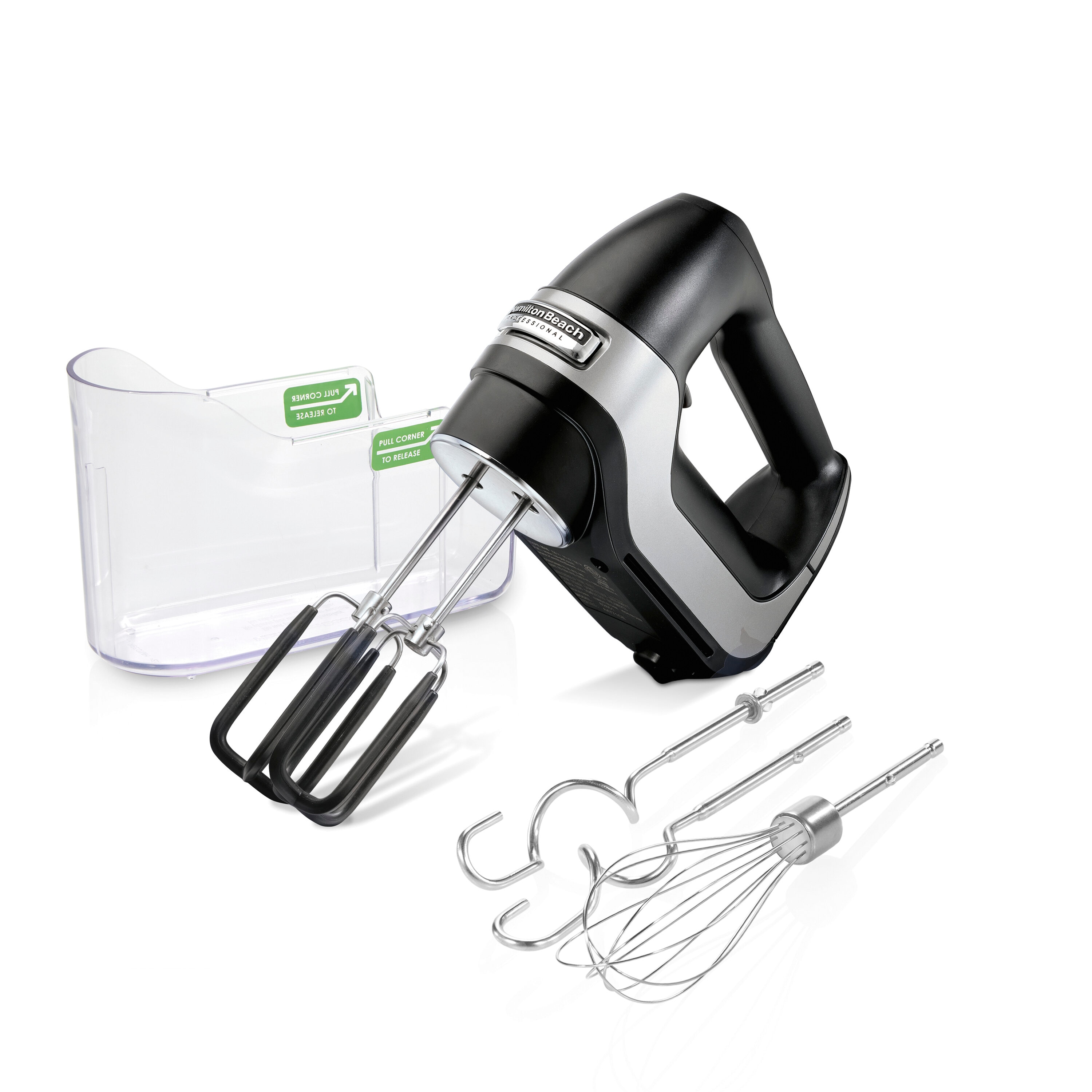 Hamilton Beach Professional The Hamilton Beach Professional 7 Speed Hand  Mixer has a speed for every recipe, a slow start to prevent splatters and a  QuickBurst at every level. It includes stainless