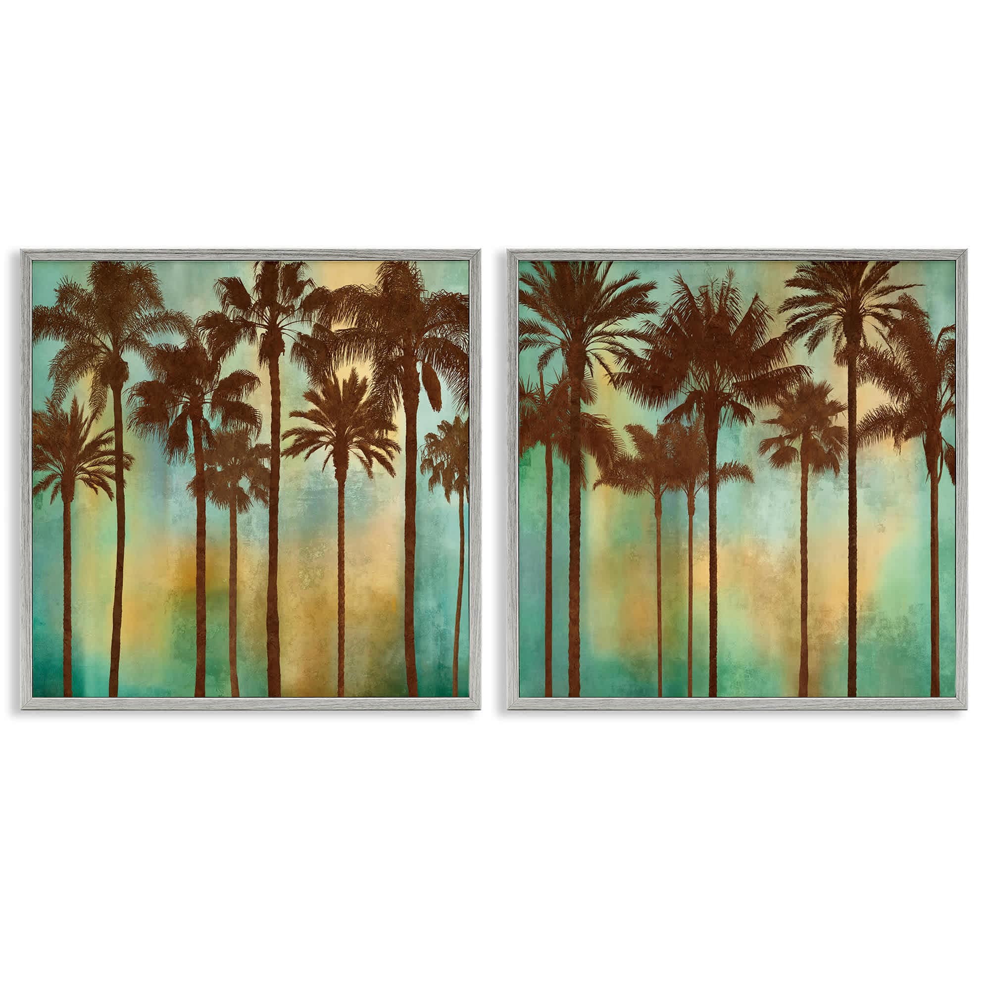 Stupell Industries B2-788-GFF-2PC-12X12 Palms on Blue and Orange 2 Piece Gray Framed Giclee Art Set By John Seba 12 x 12