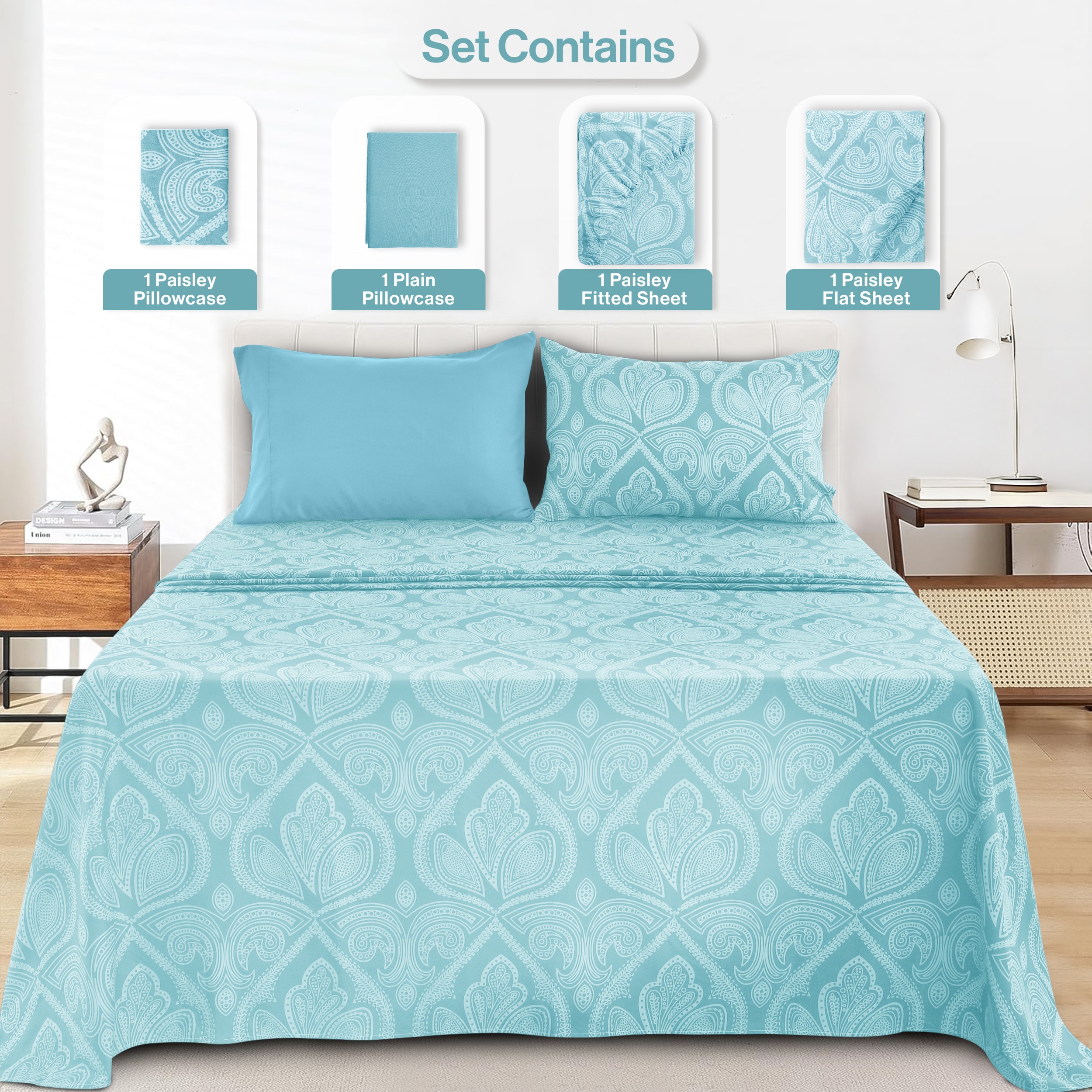 Lux Decor Collection PAISLEY T XL BLUE Sheet-Sets - View #2