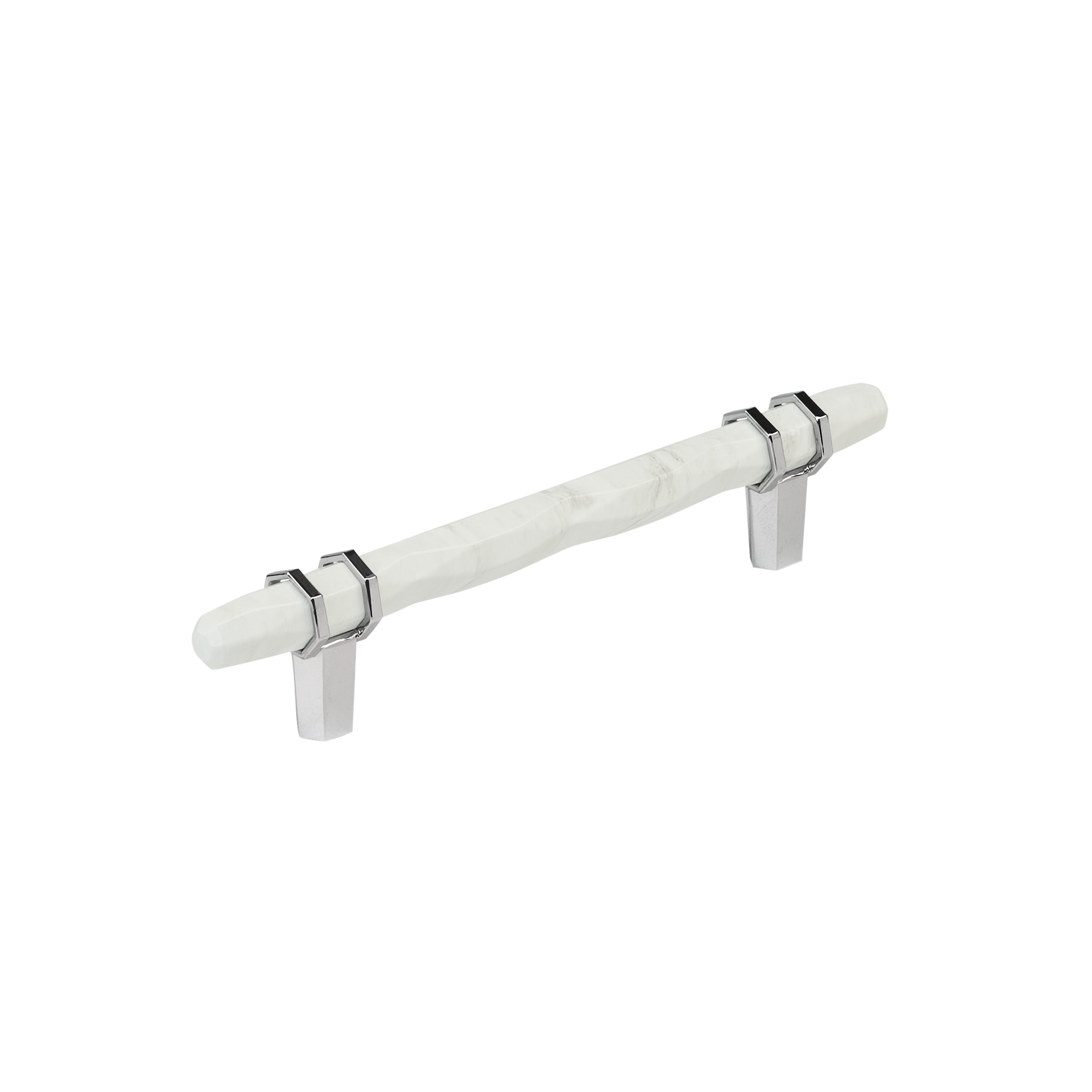 Amerock BP36649MW26 Carrione 5-1/16-in , 128mm Center to Center Marble White/Polished Chrome Cylindrical Bar