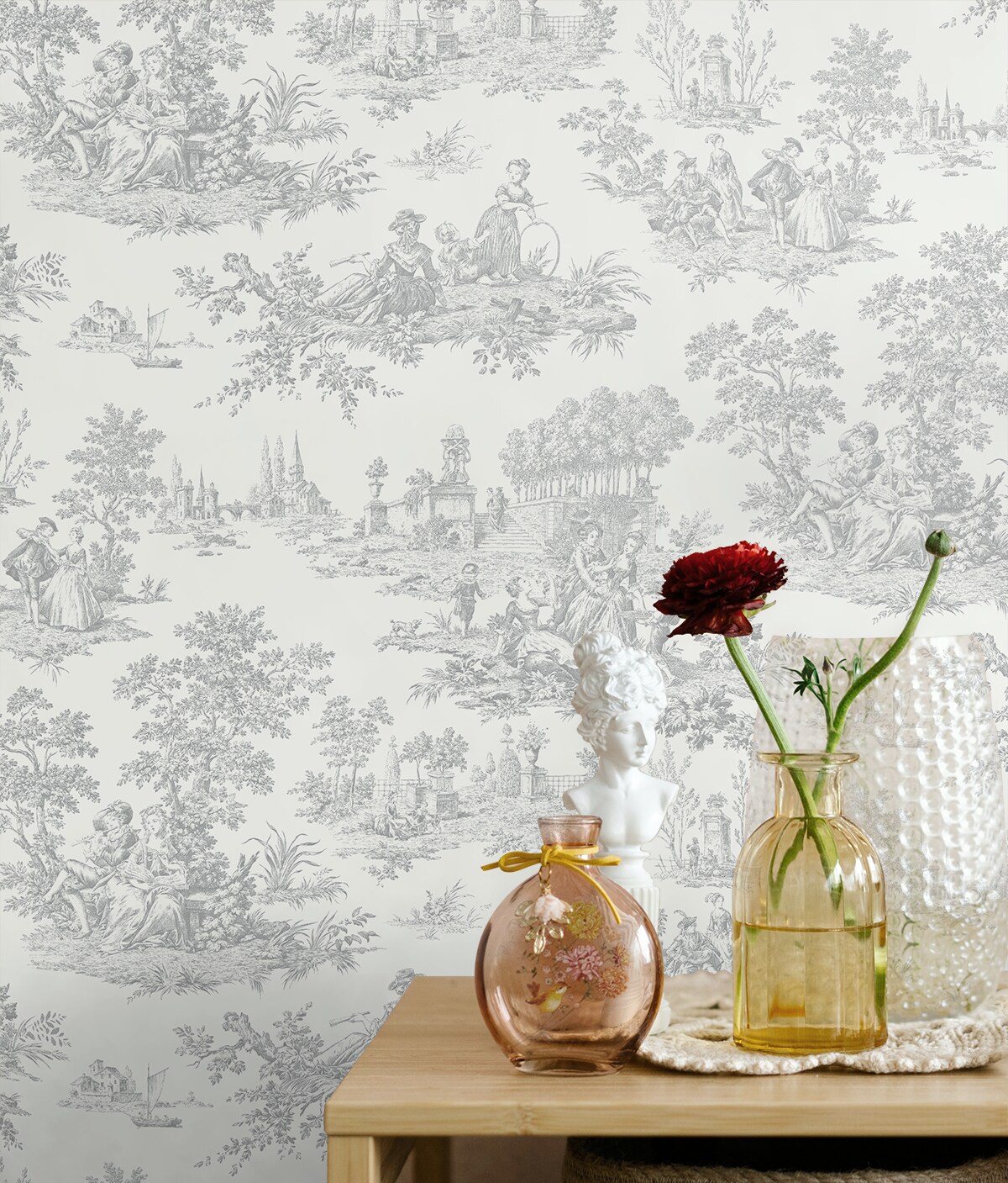 Argos Grey Chateau Toile Vinyl Peel and Stick Wallpaper