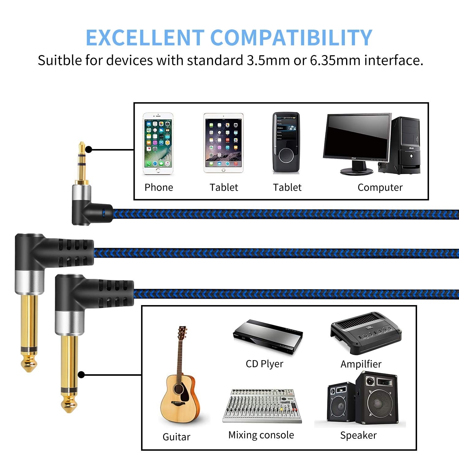 Etokfoks 1 8 inch TRS to dual 1 4 inch TS mono stereo Y cable splitter cord with oxygen free copper and gold plated plugs for audio systems #LETJLYKTL