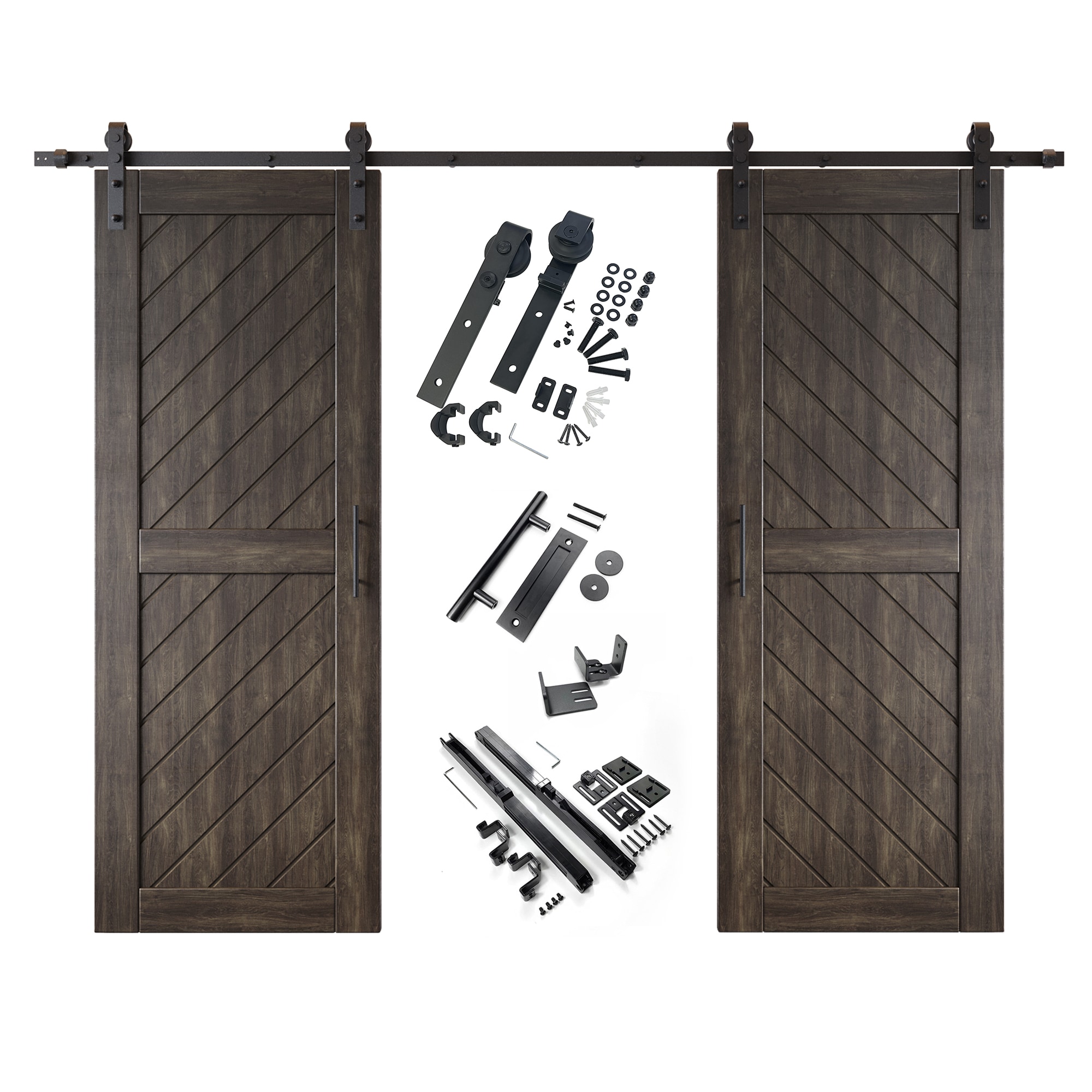 HOMACER YT2H108C-XT1-2680-EB 26-in x 80-in Ebony Prefinished Non-standard Pine Wood Solid core Double Barn Door (Hardware Included)
