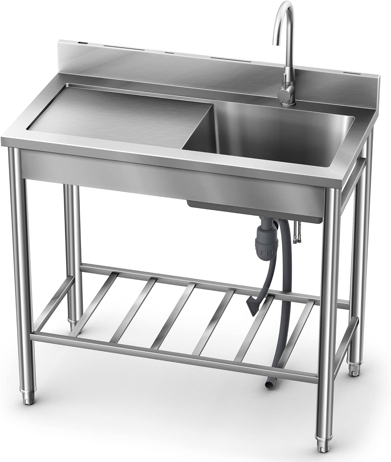 Wildaven MSWK194 19.5-in x 39.3-in 1 -Basin Stainless steel Freestanding Utility tub with Drain with Faucet