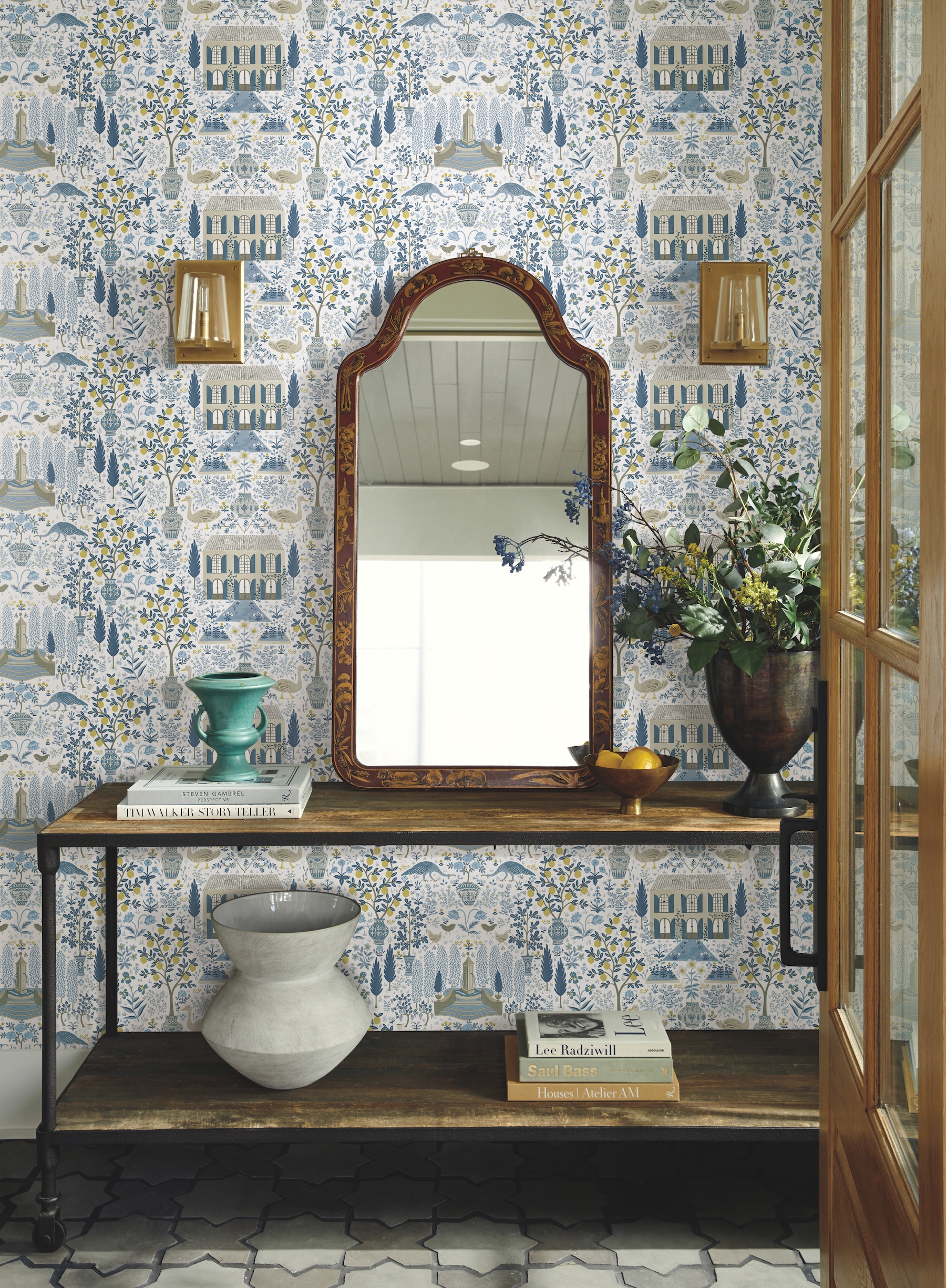 Rifle Paper RI5108 60.8-Sq. Feet Blue Paper Animals Unpasted Wallpaper