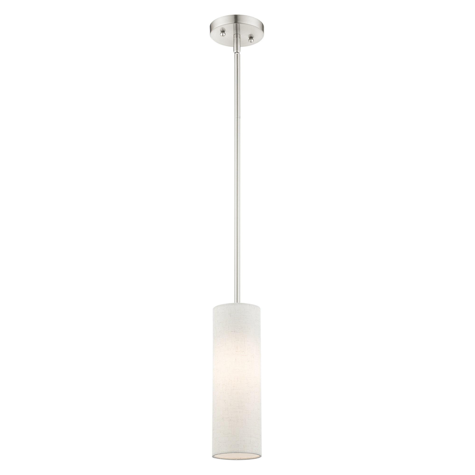 Contemporary Brushed Nickel Mini Pendant with Oatmeal Fabric Shade