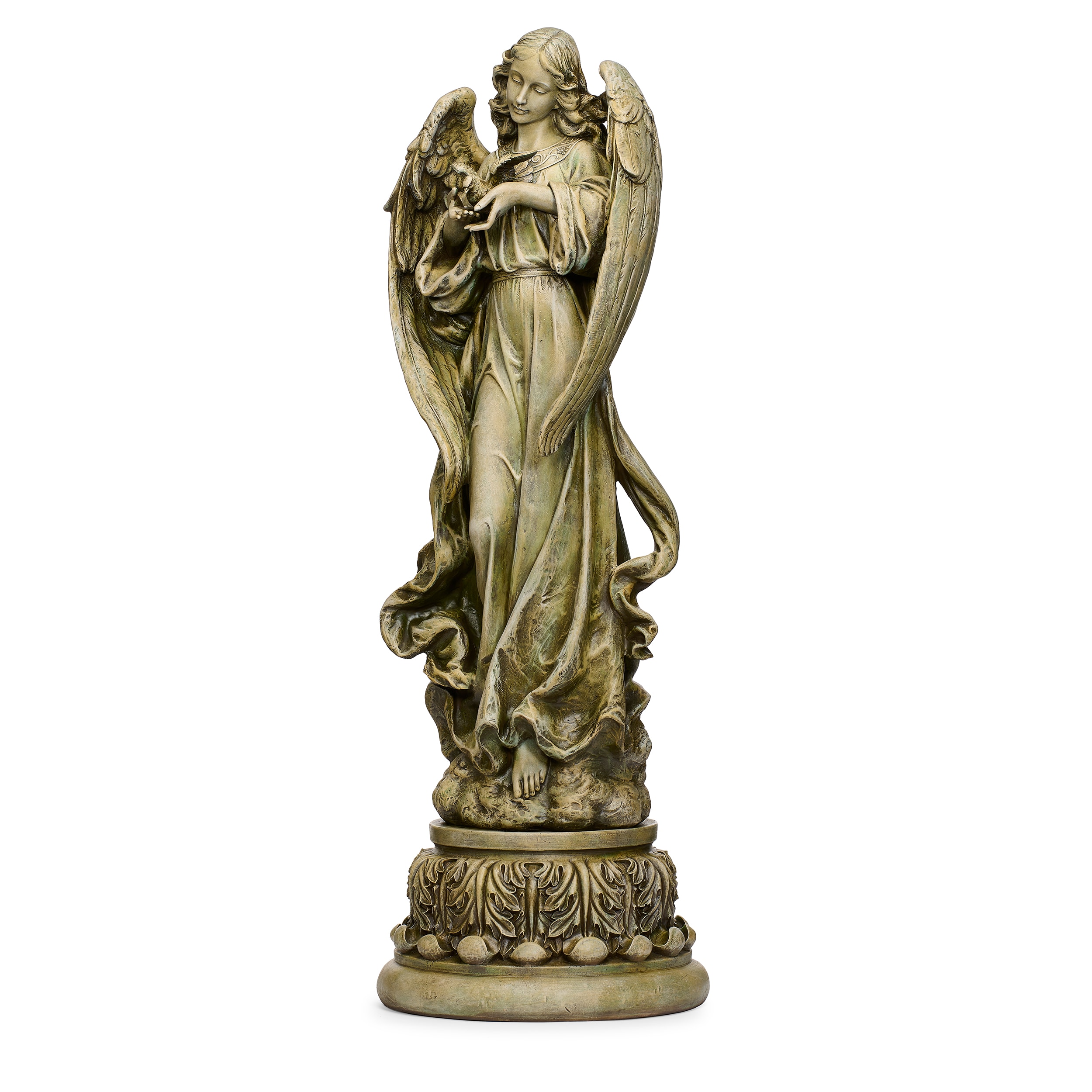 Tall Gray Resin Angel with Dove Garden Statue