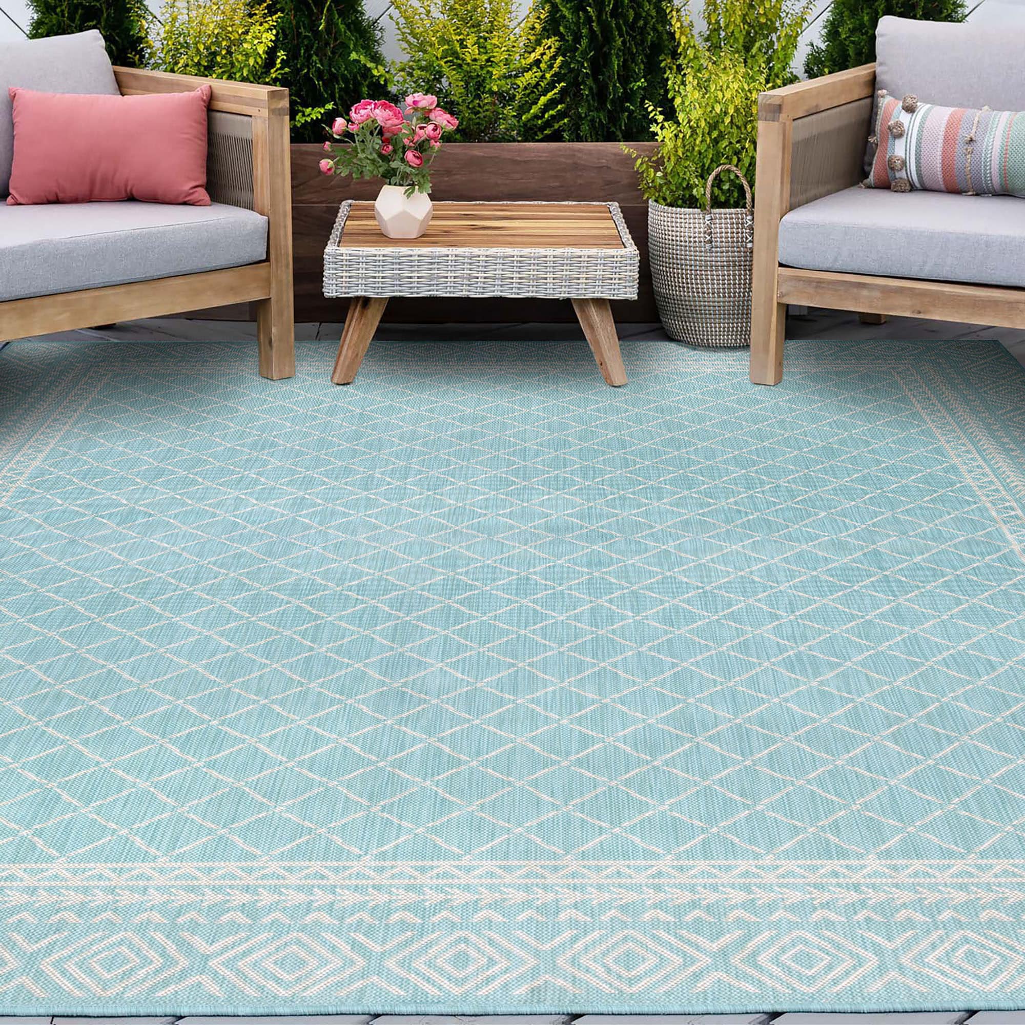 Tayse Eco 4 X 6 (ft) Aqua Indoor/Outdoor Area Rug in the Rugs ...