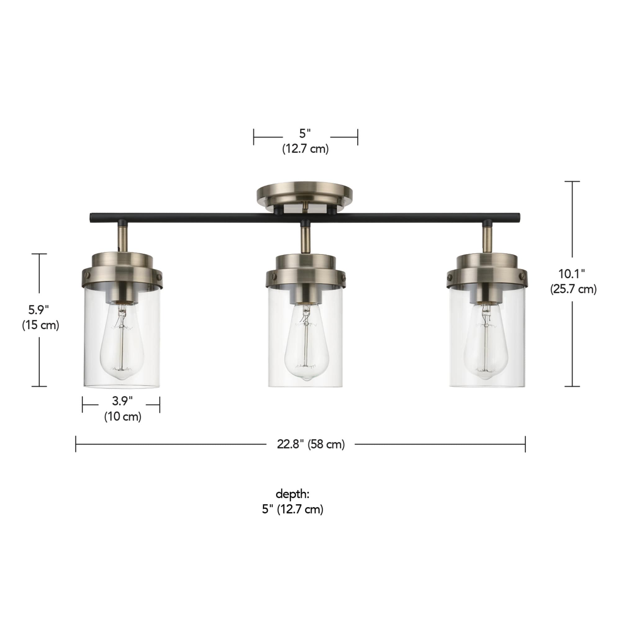 Adelaide Matte Black and Antique Brass 3-Light Track Kit with Clear Glass