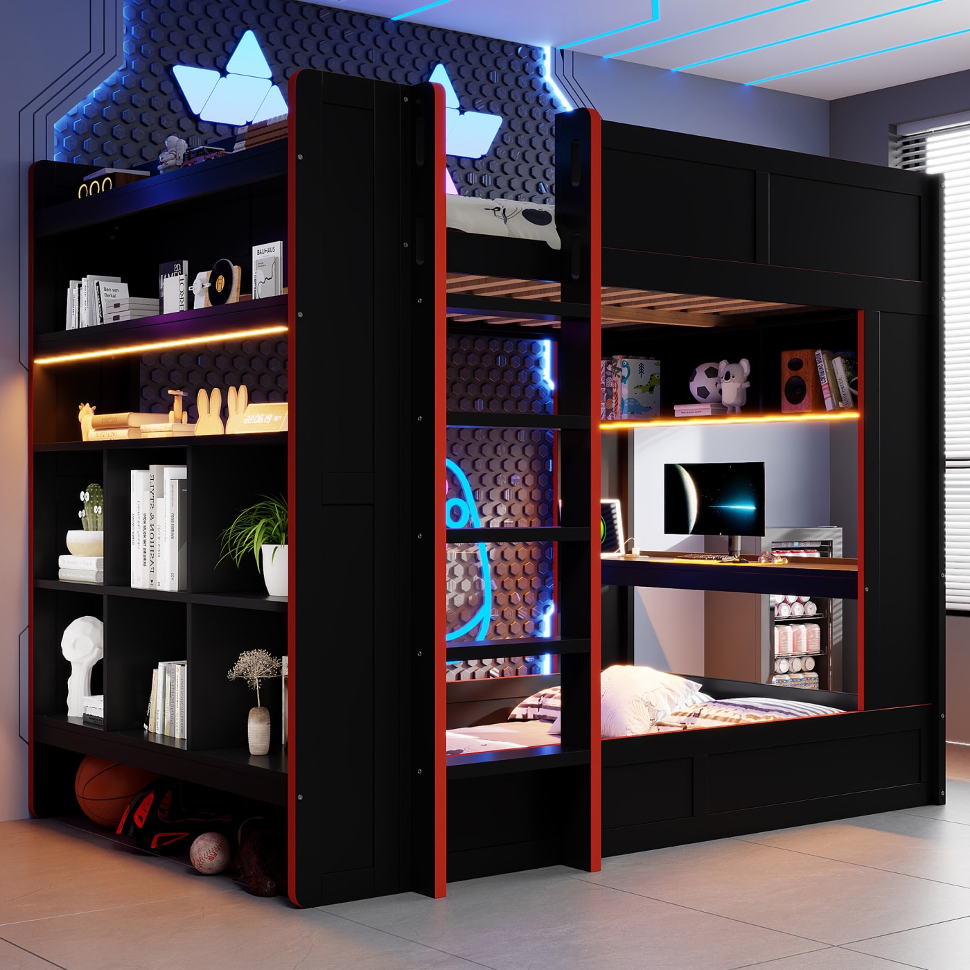 Streamdale Furniture Streamdale Wood Gaming Bunk Bed with Desk Storage