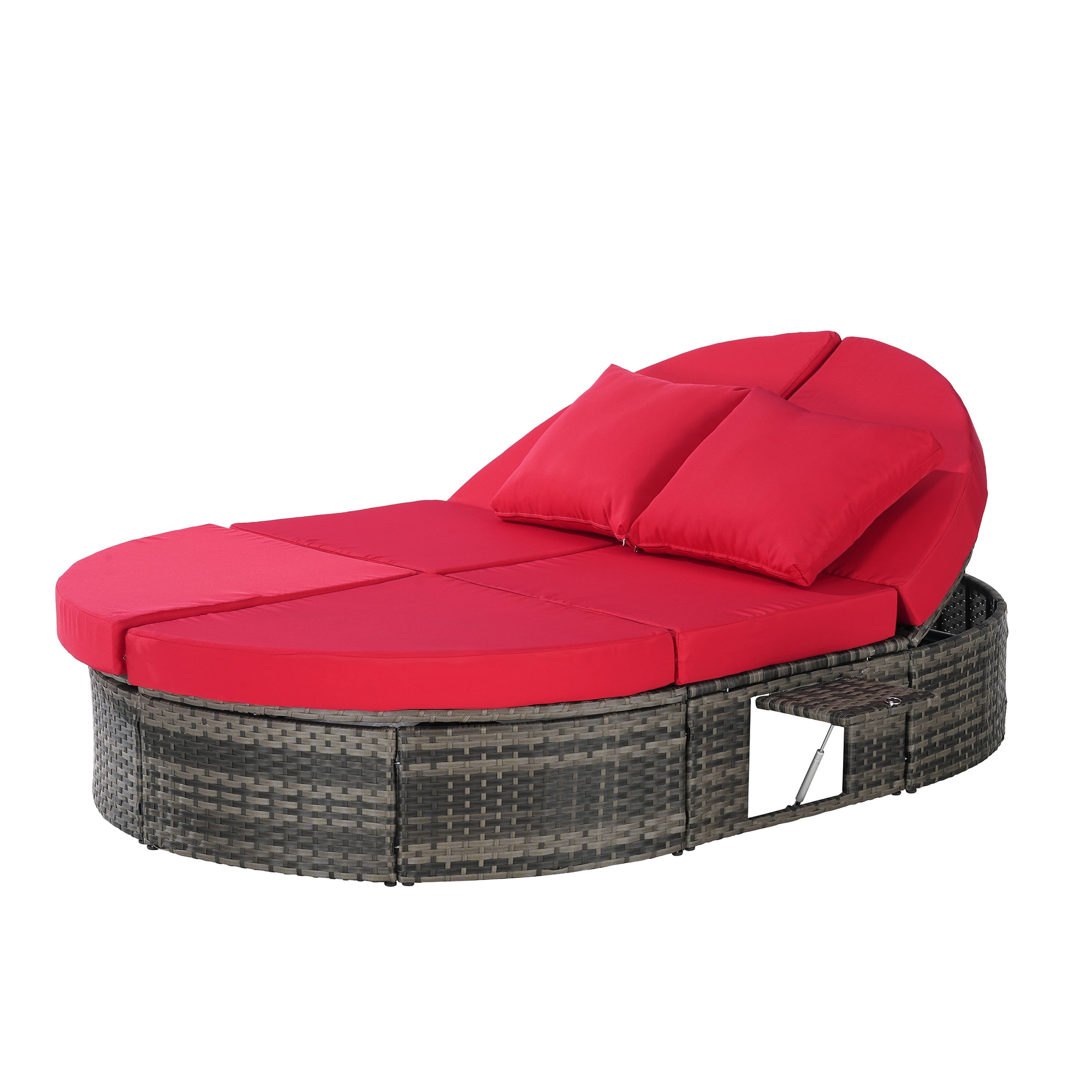 SINOFURN SYB670034RD Wicker Outdoor Daybed with Red Cushions and Wicker Frame