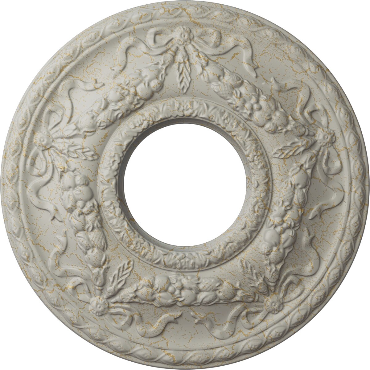 Ekena Millwork CM26HUPCC Hurley 22.125-in W x 22.125-in L Painted Pot Of Cream Crackle Polyurethane Whole Ceiling Medallion