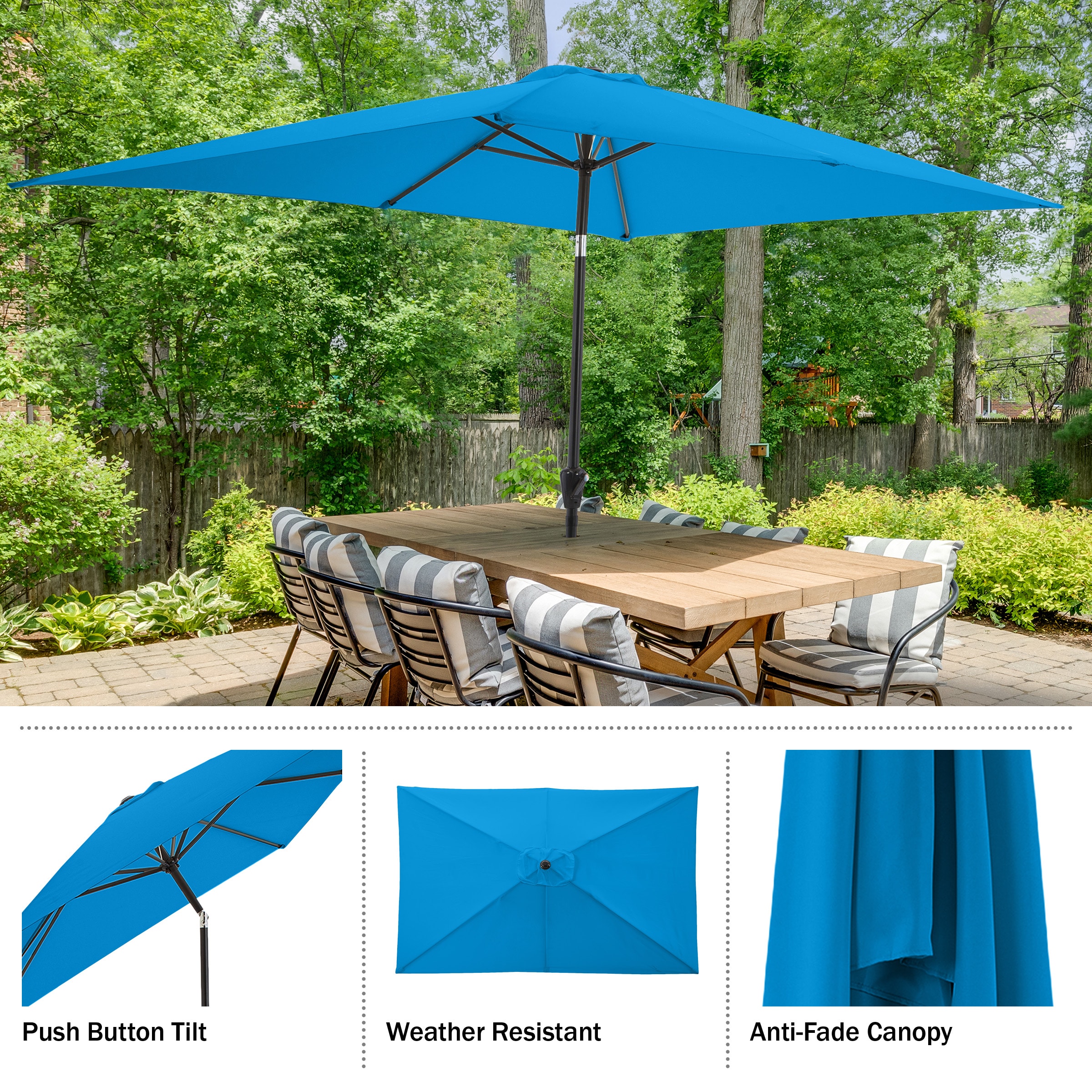 Bright Blue Rectangular Steel Frame Patio Umbrella with Crank and Tilt