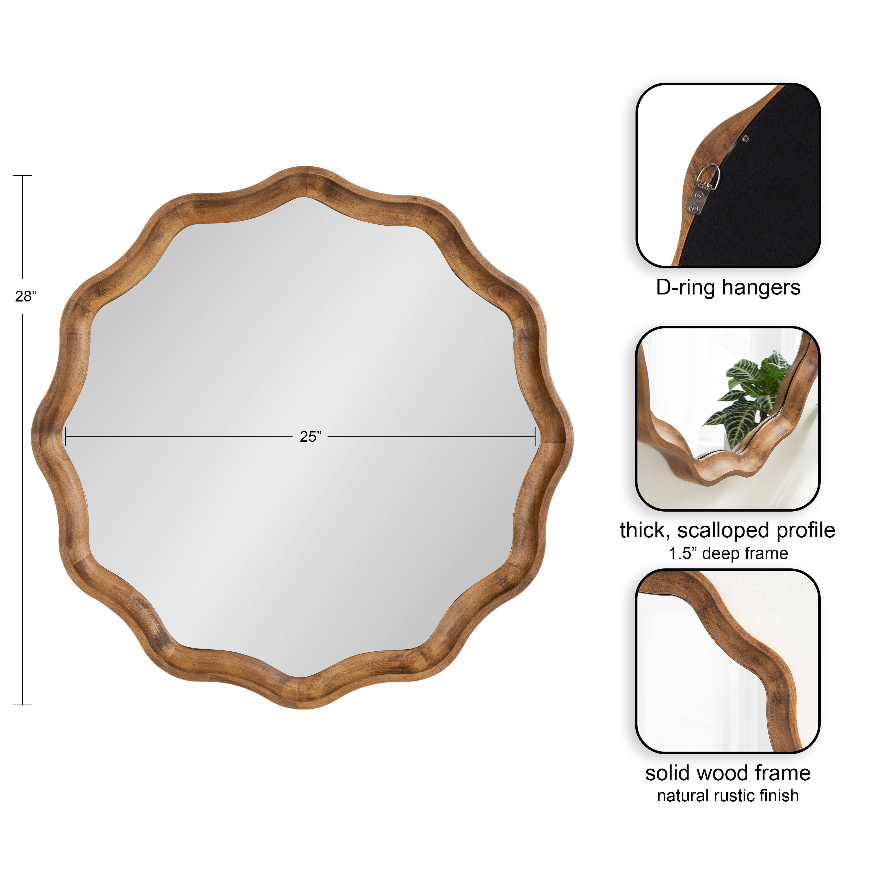 Hatherleigh 28" Rustic Brown Scalloped Round Wood Mirror