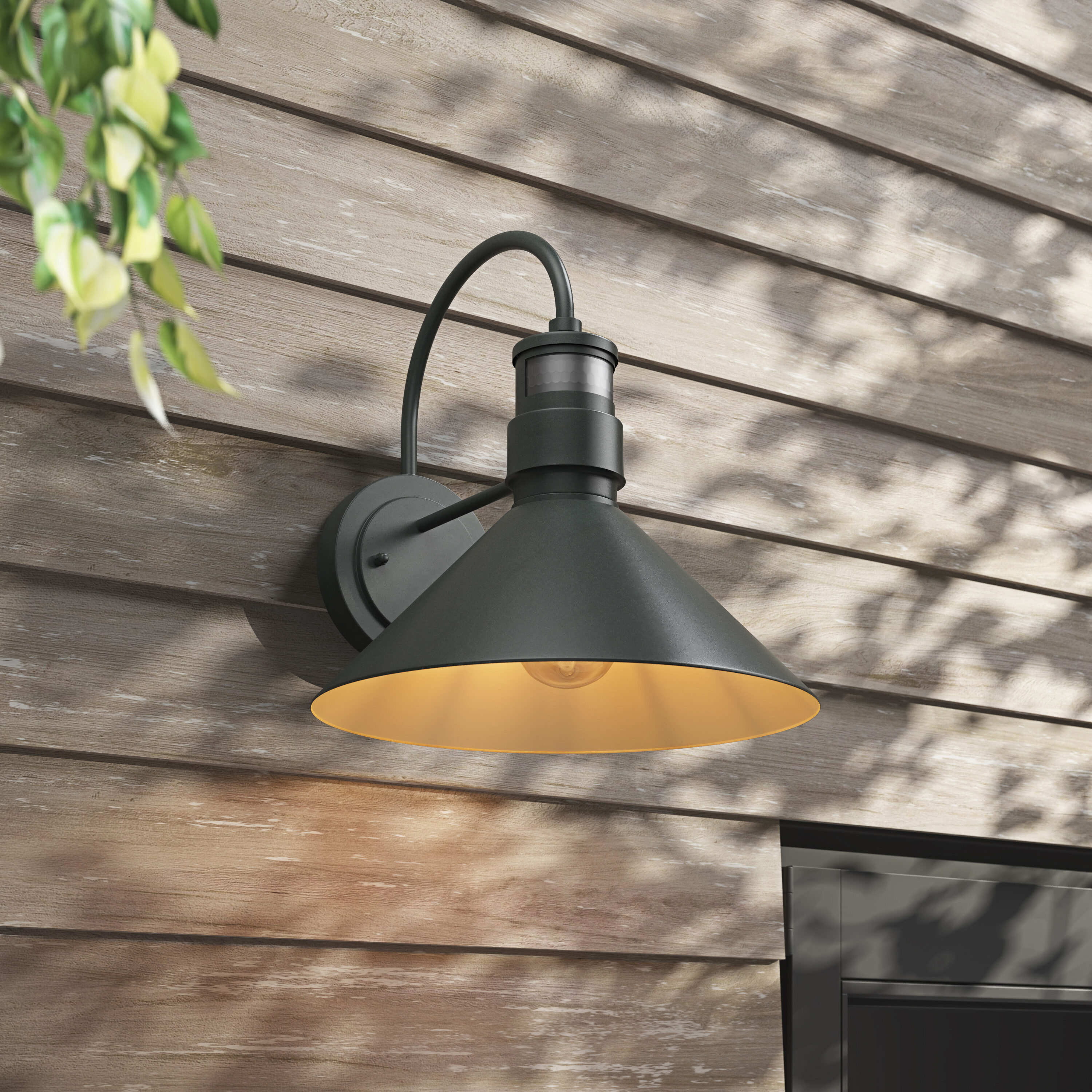Black Metal Dimmable Motion Sensor Outdoor Wall Sconce
