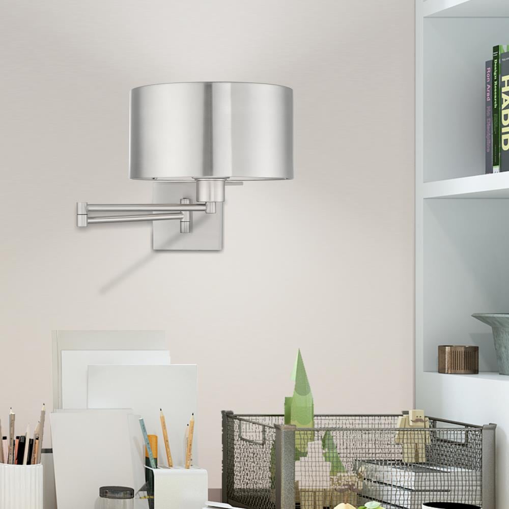 Brushed Nickel Swing Arm Wall Sconce with Drum Shade