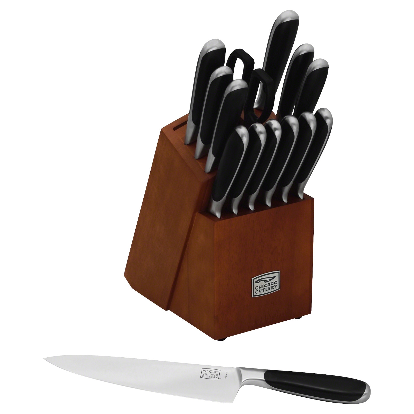 Chicago Cutlery Belden 15 Piece Premium Kitchen Knife Set with Cherry-Stain Block, Stainless Steel Blades to Resist Rust, Stains, and pitting