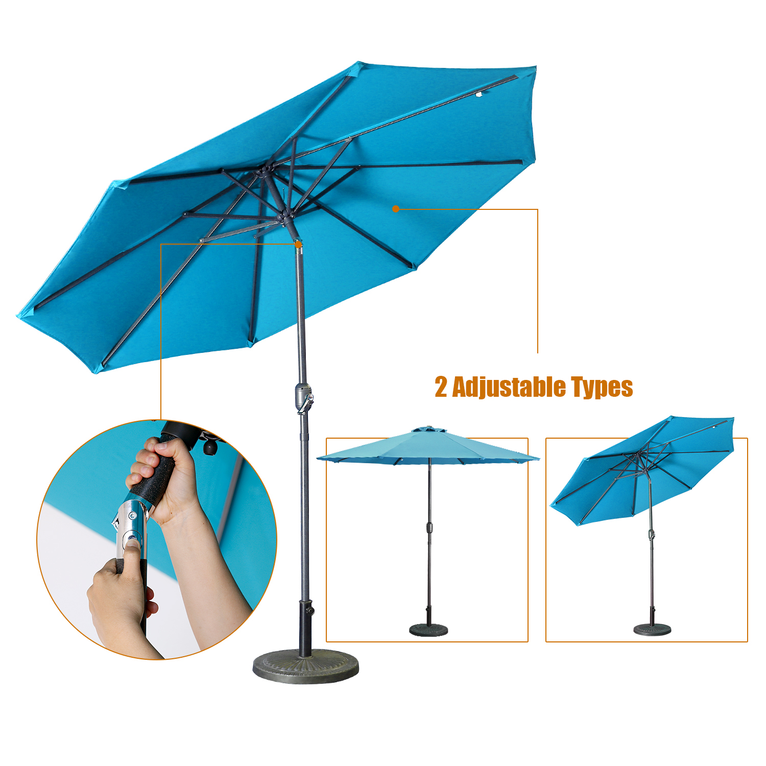 Mondawe 9 ft Blue Polyester Market Patio Umbrella with Crank - UV ...