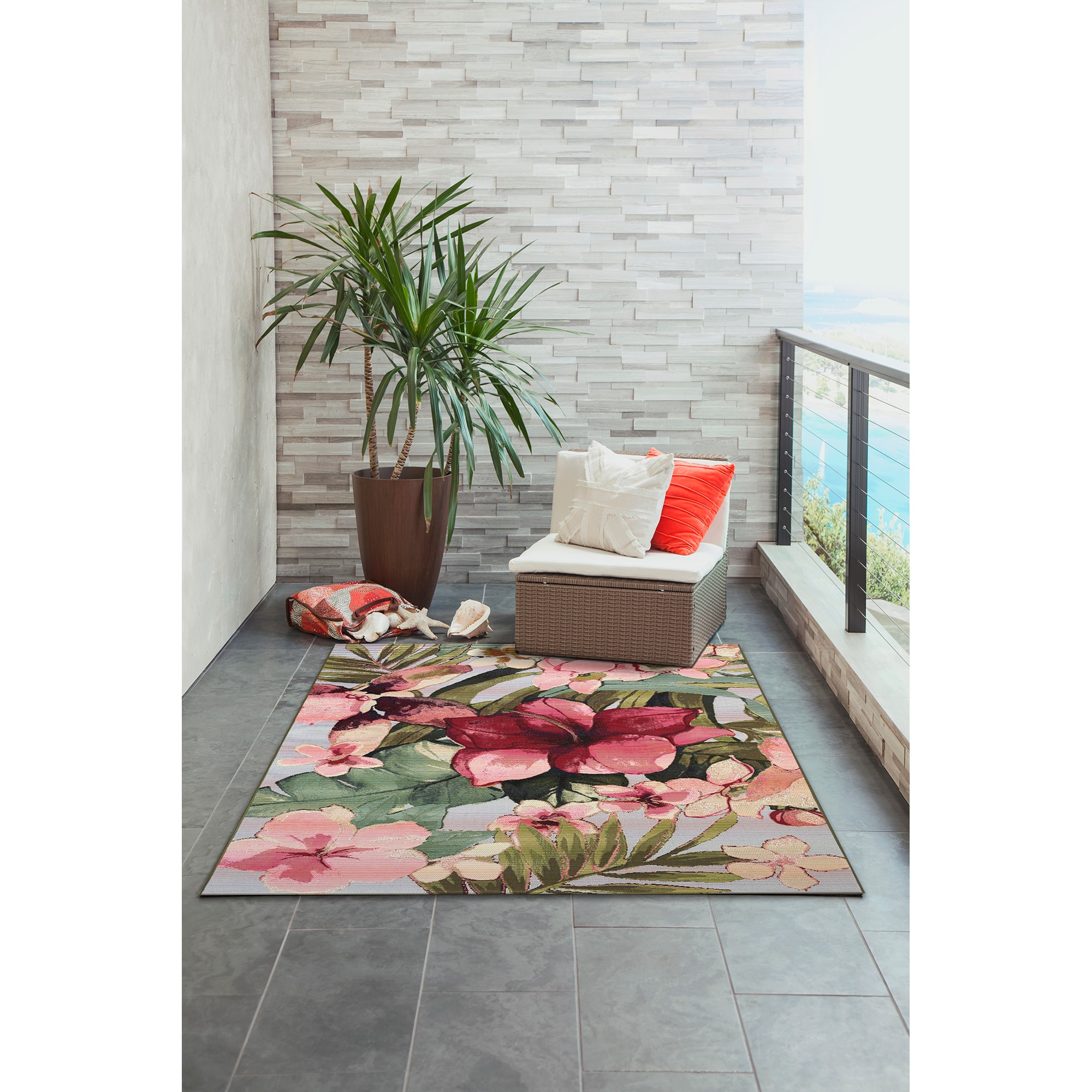 Tropical Leaves & Leopard Print 8' x 10' Indoor/Outdoor Rug