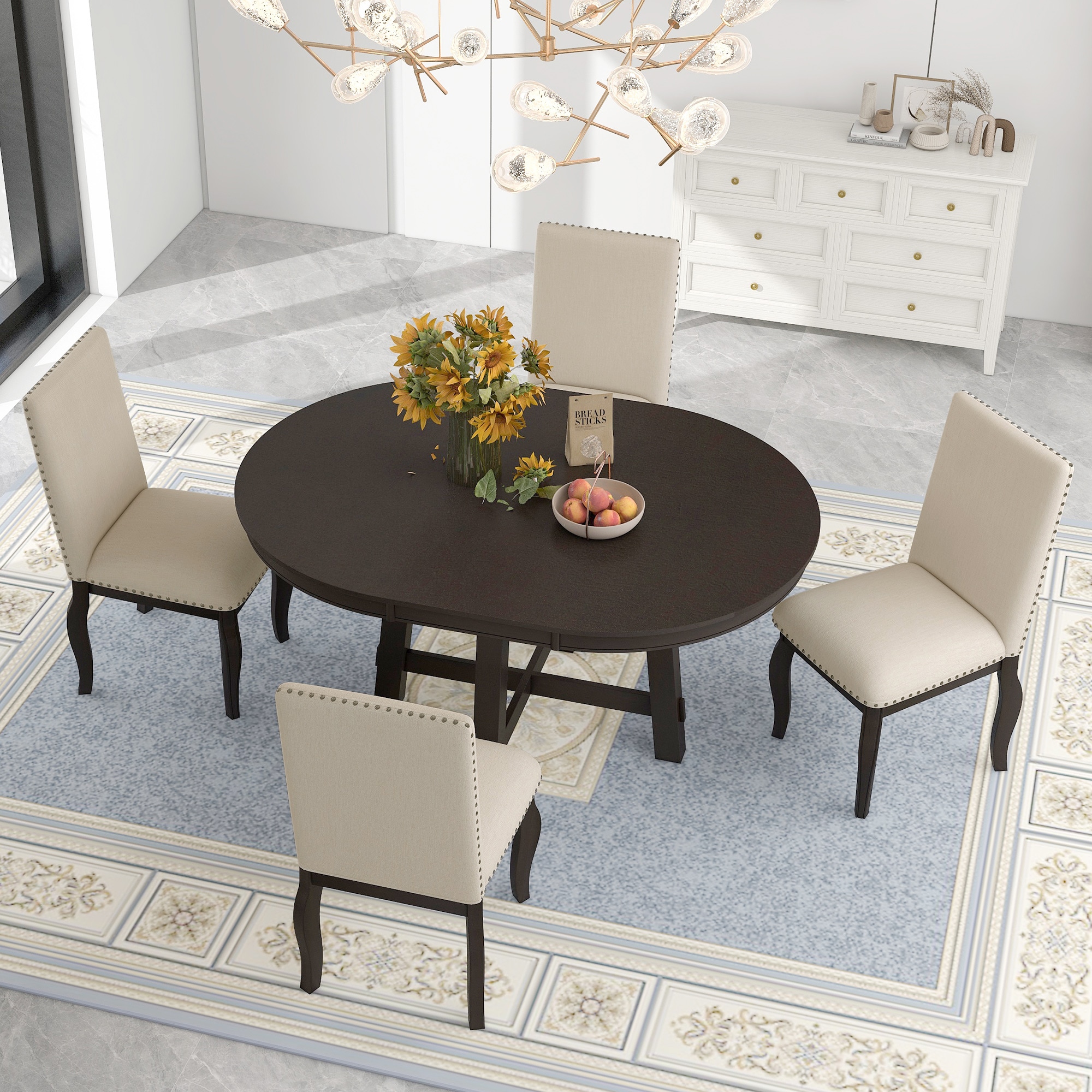 Nestfair DTS0074P Espresso Contemporary/Modern Dining Room Set with Oval Table ( Seats 4 )